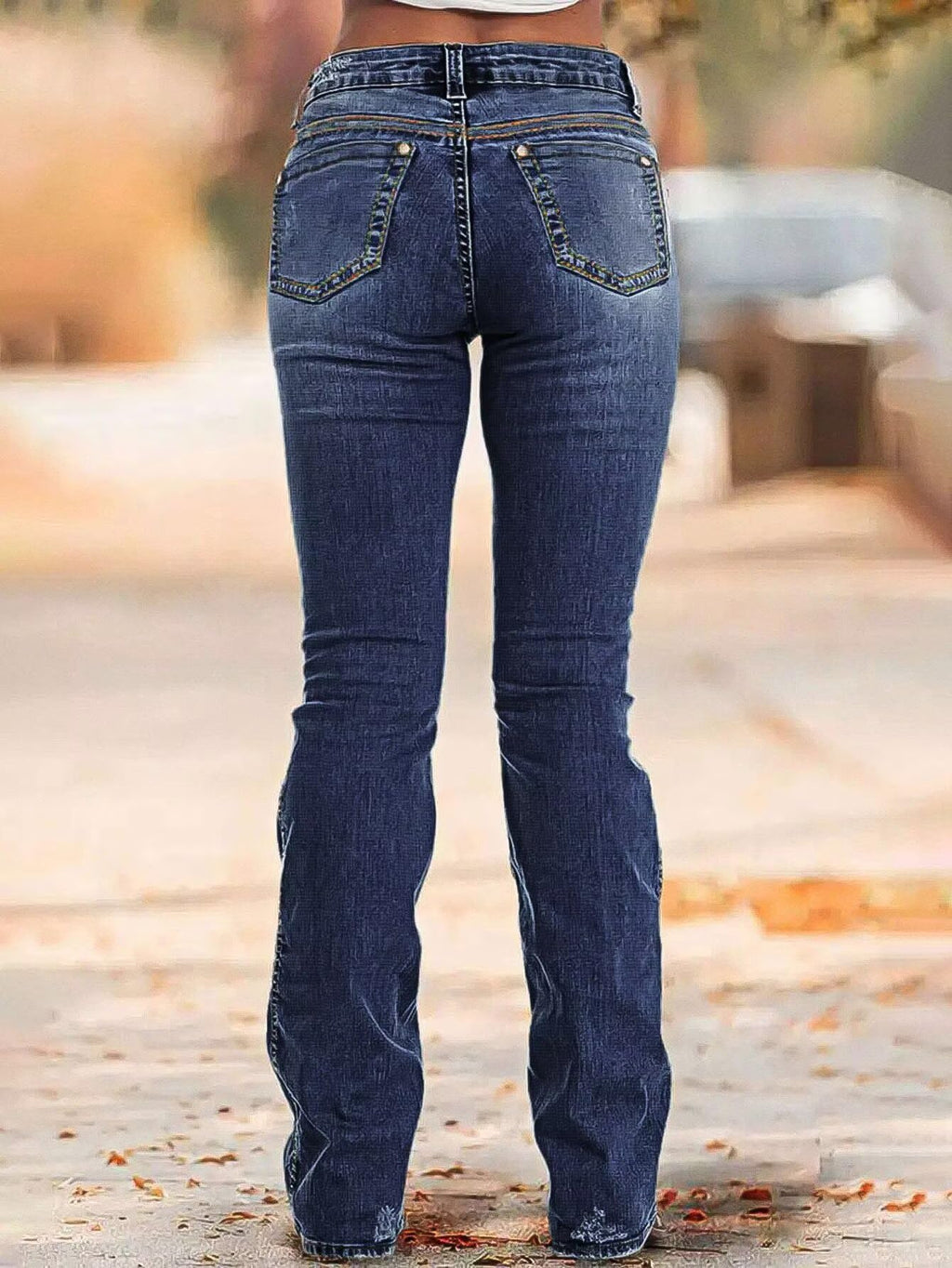 Flamingals Boot Cut Jeans for Women Mid Rise Butt Lifting Stretchy Trendy Bell Bottom Flare Denim Jeans Dark Blue M