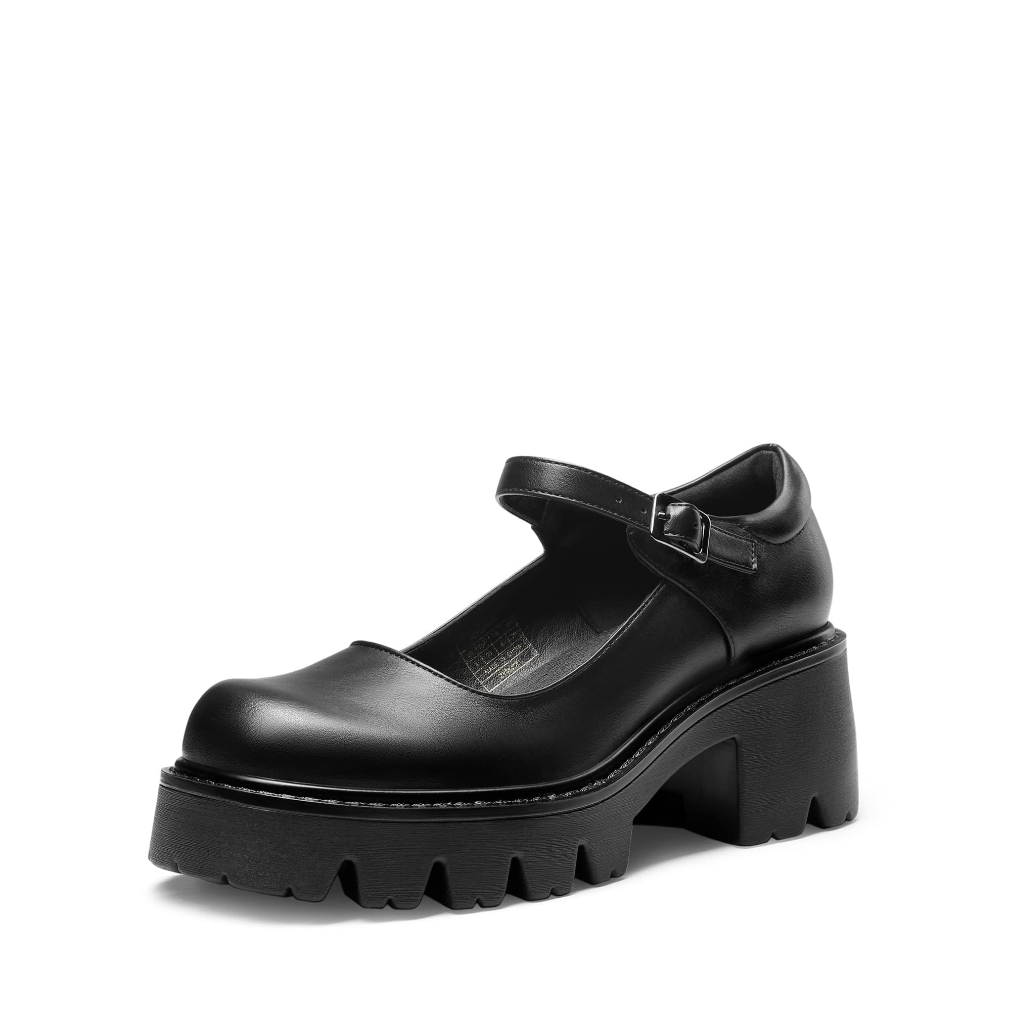 DREAM PAIRS Women's Mary Janes Shoes Platform Dress Low Heel Chunky Pumps Round Toe Ankle Strap Pumps Shoes Oxfords Esther,Size 10,Black-Pu,SDPU2346
