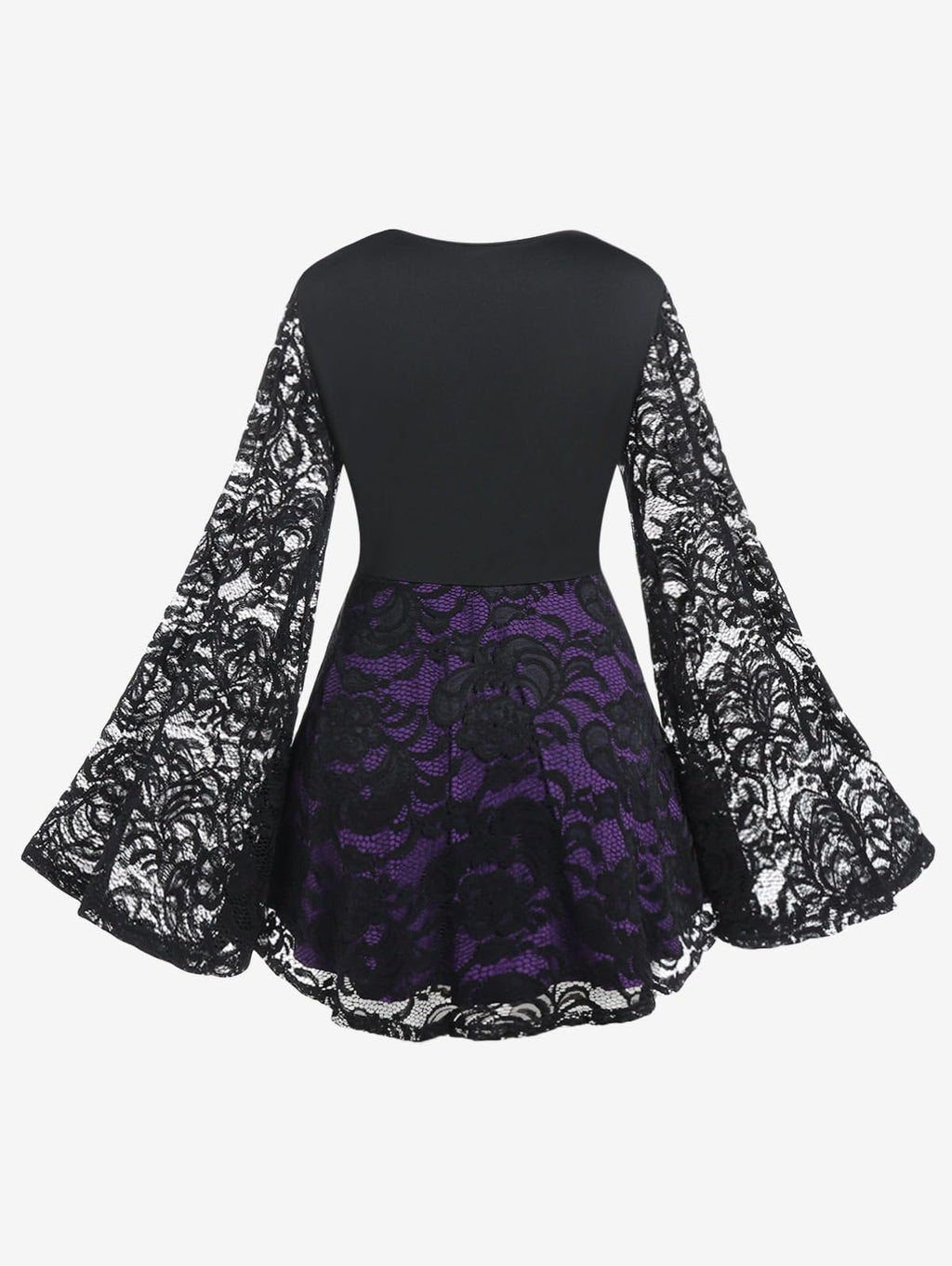 ROSE GAL Rosegal Women Plus Size Gothic Lace Flare Sleeves Lace-up Colorblock Gothic Tee Witch Halloween Costume Bell Sleeves Two Tone T-Shirt Long Sleeves Gothic Top(Black_2/1X)
