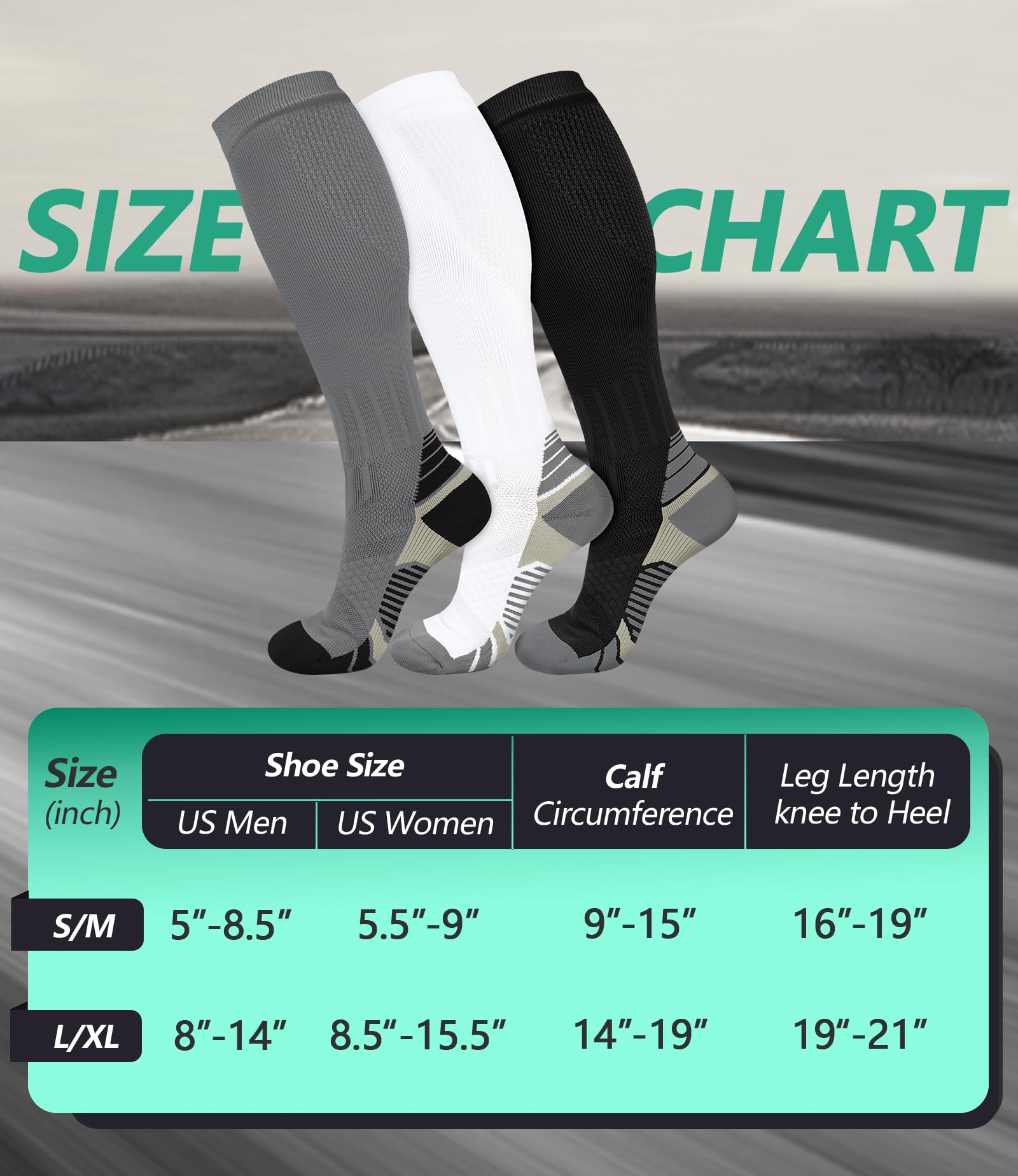 FuelMeFoot 3 Pack Compression Socks For Women Men Knee High Socks 15-20mmHg workout socks runner tall pregnant 9-12 presents graduation clothes