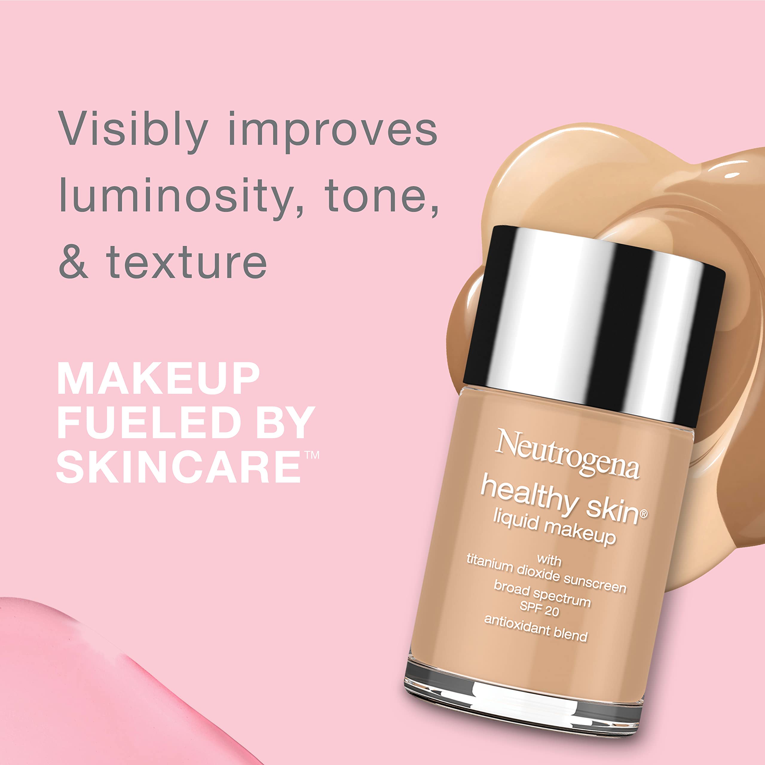 Neutrogena Healthy Skin Liquid Foundation Makeup with Broad Spectrum SPF 20 Sunscreen, Lightweight, Medium Coverage Makeup with Sunscreen and Pro-Vitamin B5, Natural Ivory 20, 1 fl. oz