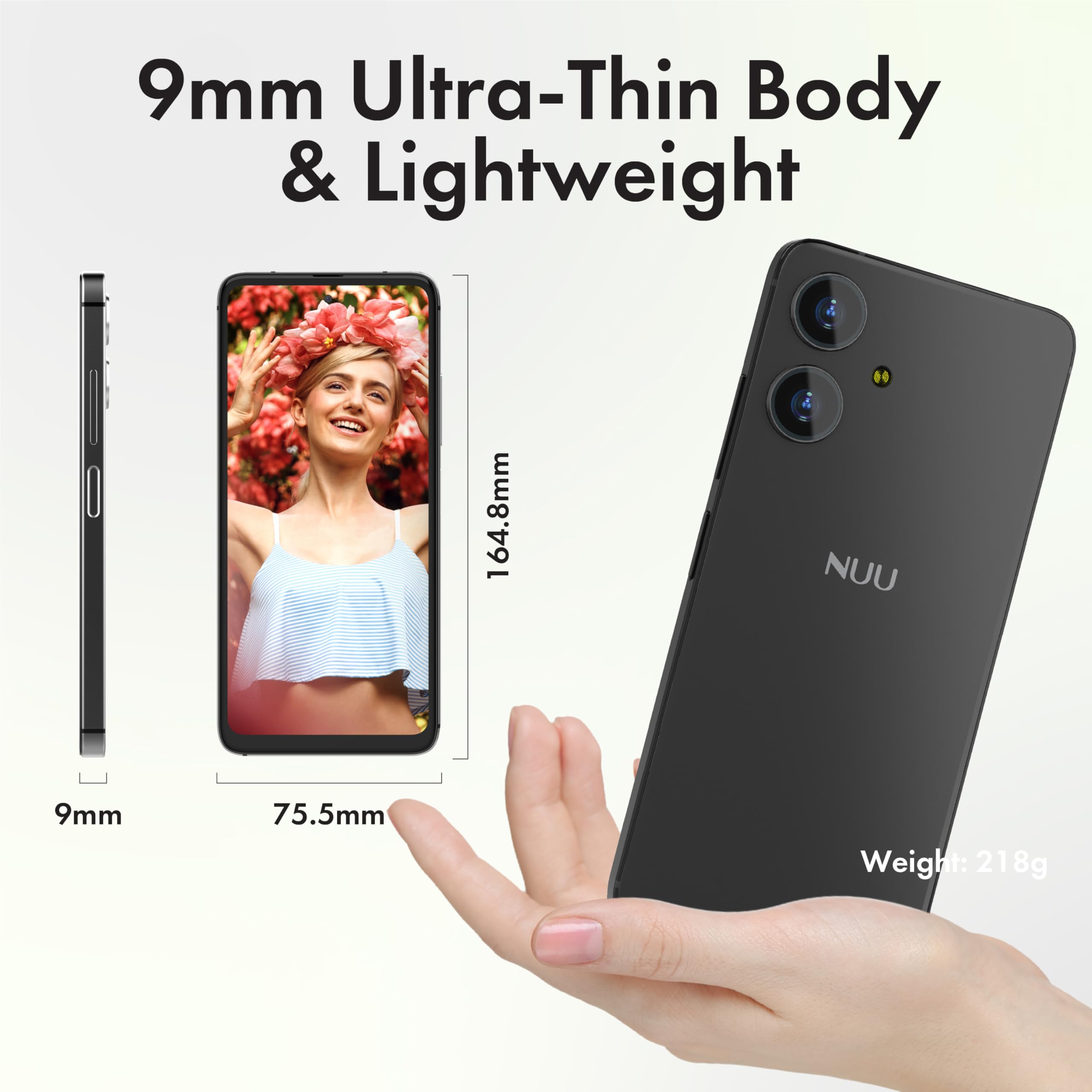 NUU N10 Basic Cell Phone for T-Mobile, Mint, Metro, Qlink, Tello and More 4GB/128GB, Perfect for Teenagers, Dual SIM 4G, Octa-Core 6.6" 90Hz HD+, Unlocked Phones Android Phone 15, US Warranty (Black)