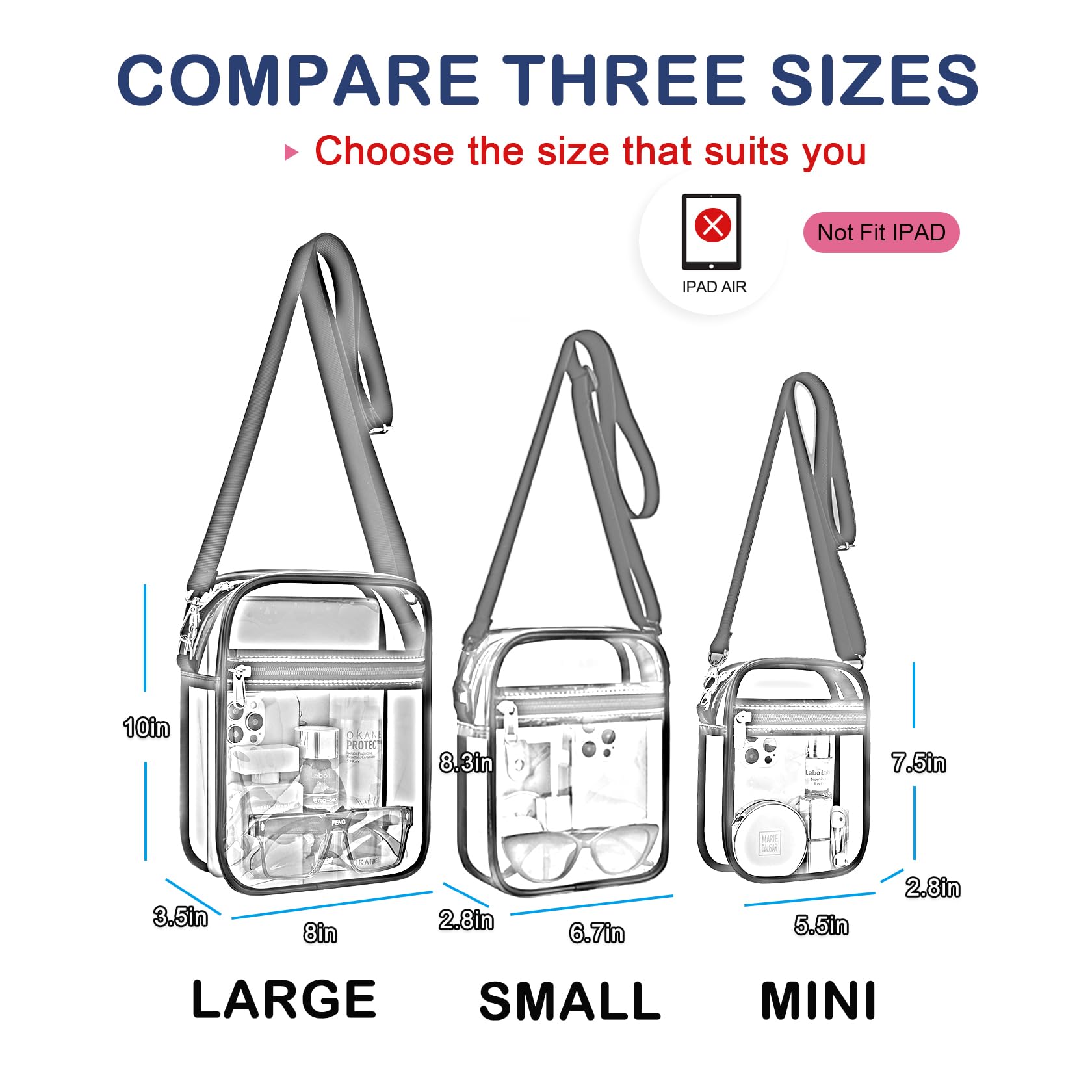 USPECLARE Clear Purse Stadium Transparent Messenger Bag Stadium Approved for Men and Women Clear CrossBody Bag