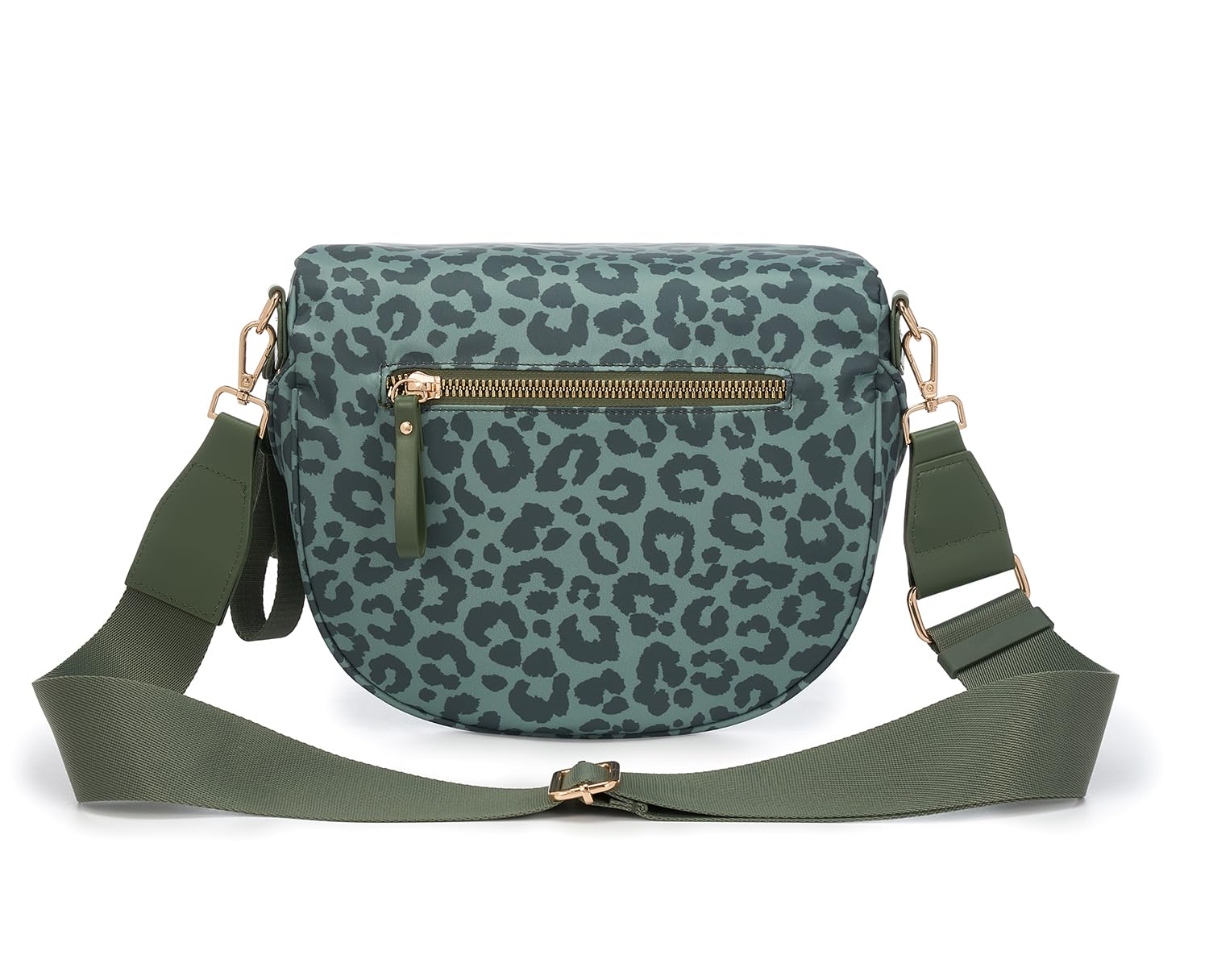 FEIBOON Spacious Nylon Crossbody Bag Bum Bag Handbags Wallets Purses Trendy Shoulder Bag for Women (Bean Green Leopard)