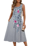 Zeagoo Womens Vacation Dresses Dresses for Women 2026 Wedding Guest Sleeveless Floral A-Line Midi Tank Dress Beach Vacation Hawaiian Casual Cute Petite Grey XXL