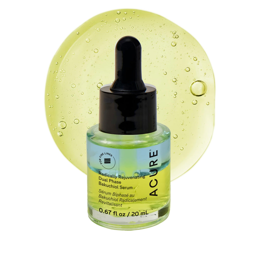 Acure Radically Rejuvenating Dual Phase Bakuchiol Serum - Bakuchiol Oil Serum for Face, Anti Aging Retinol Alternative for Wrinkles & Fine Lines, Cold Pressed Botanical Oils, Vegan - 0.67 fl oz