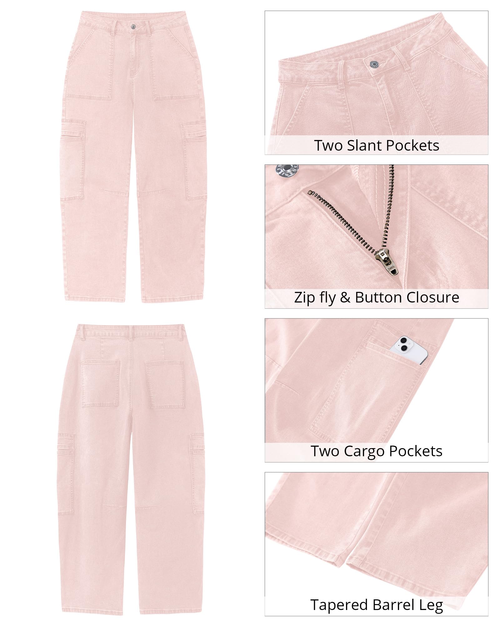GRAPENT Women's Trendy Summer Casual Cropped Barrel Leg Stretchy Jeans - Candy Pink, Size 12 to 14
