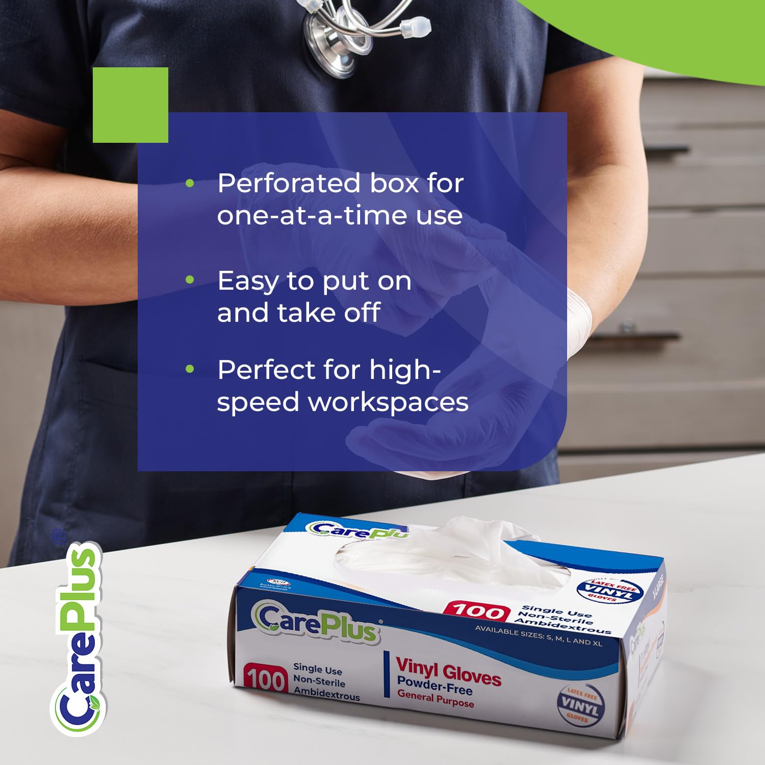 CARE PLUS Latex-Free Vinyl Gloves Clear Medium Size 100 Count | Heavy Duty, Non-Sterile, Powder-Free, Rubber | Food Prep, Kitchen & Cleaning Gloves, Ideal for Professional Use