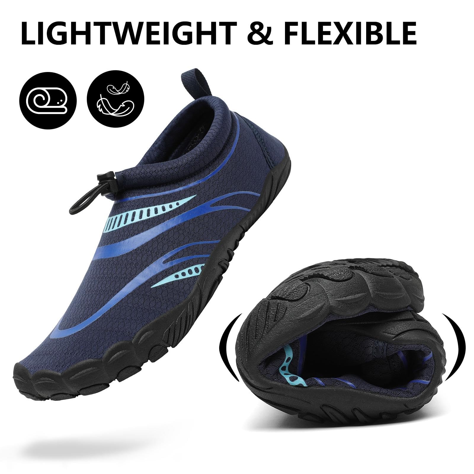 Mishansha Barefoot Shoes for Men Lightweight Water Shoes Men Quick Dry Swim Aqua Five Toe Beach Shoes Blue Black-E0153 13.5 Women/11.5 Men