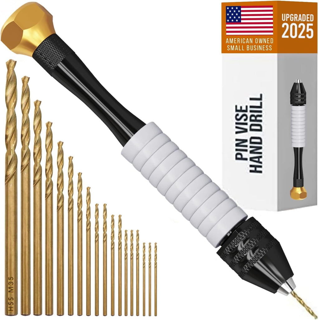 CRAFT911 Pin Vise Hand Drill Manual - Jewelry w/Micro Drill Bits (0.8mm-2.5mm) - Rotary Craft Drill for Jewelry Making, Resin, Wood, Plastic, Miniature, Beads, Clay Etc
