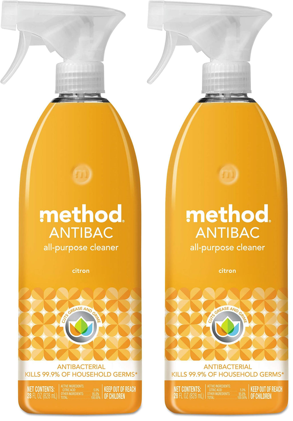 Method Antibacterial All-Purpose Cleaner Spray, Citron, Kills 99.9% of Household Germs, 28 Fl Oz (Pack of 2)