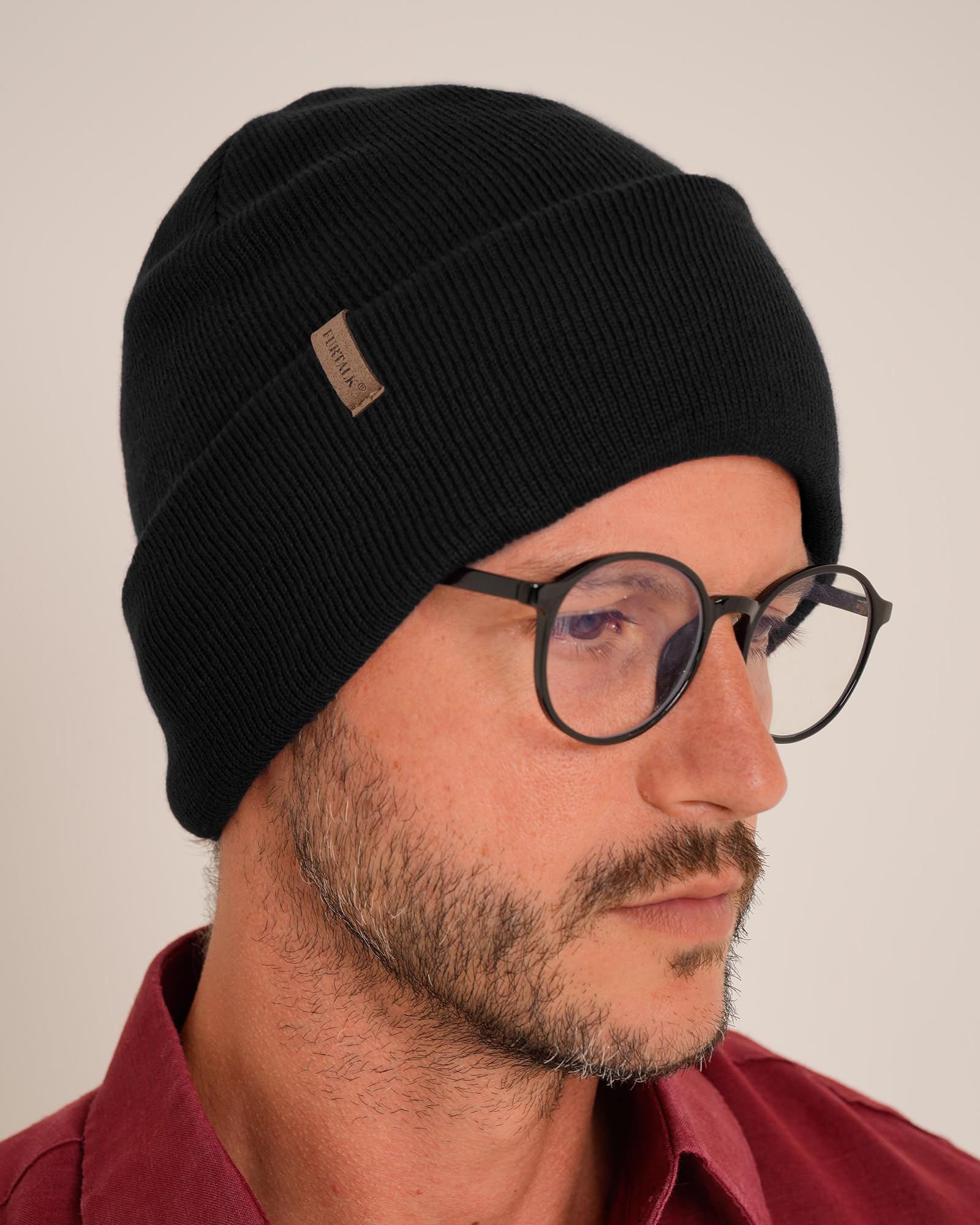 FURTALK Beanie for Men Women Cuffed Thick Knitted Unisex Winter Hat Beanies Skull Cap Gifts for Men Black