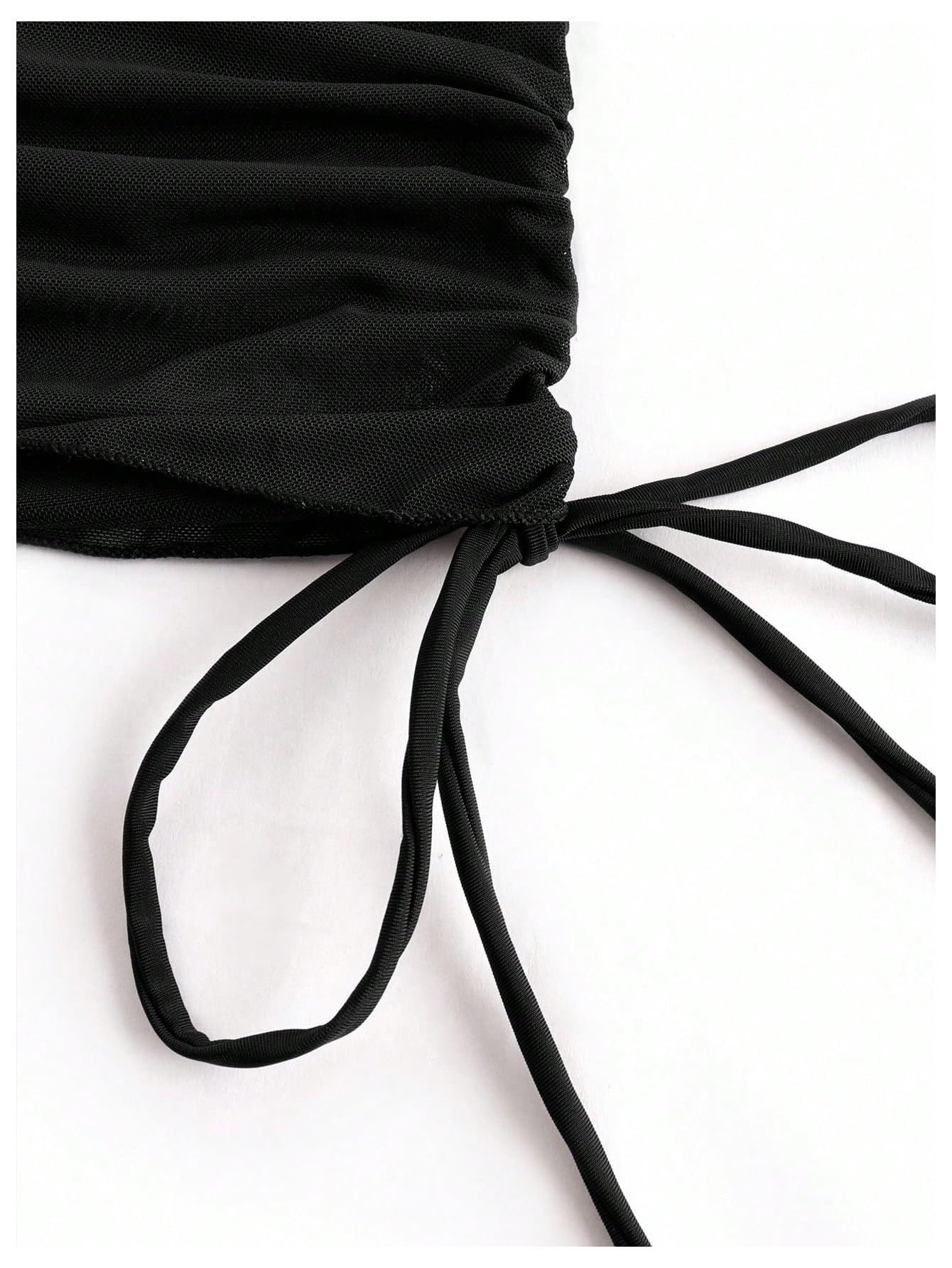 WDIRARA Women's Halter Tankini Set Cut Out Sheer Tie Side High Cut Swimsuit 2 Piece Bathing Suit Black X-Large