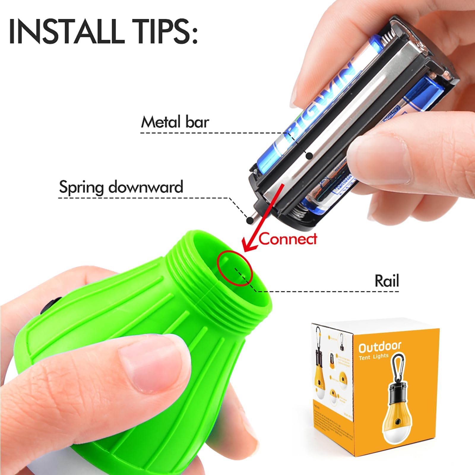 FLY2SKY Portable LED Tent Lamp, Clip Hook Hurricane Emergency Light Bulb, Camping Equipment Lanterns for Hiking, Backpacking Outage, B-CLOSED-HOOK, 4 Packs