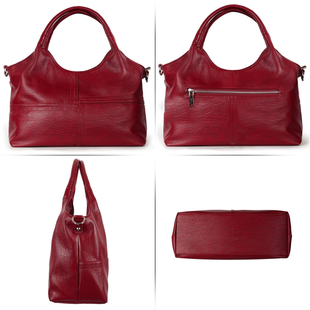 KOGTLA Vegan Leather Purses for Women with Detachable Satchel Strap, Ladies Handbags, Tote Hobo Bags with Top Handle Red