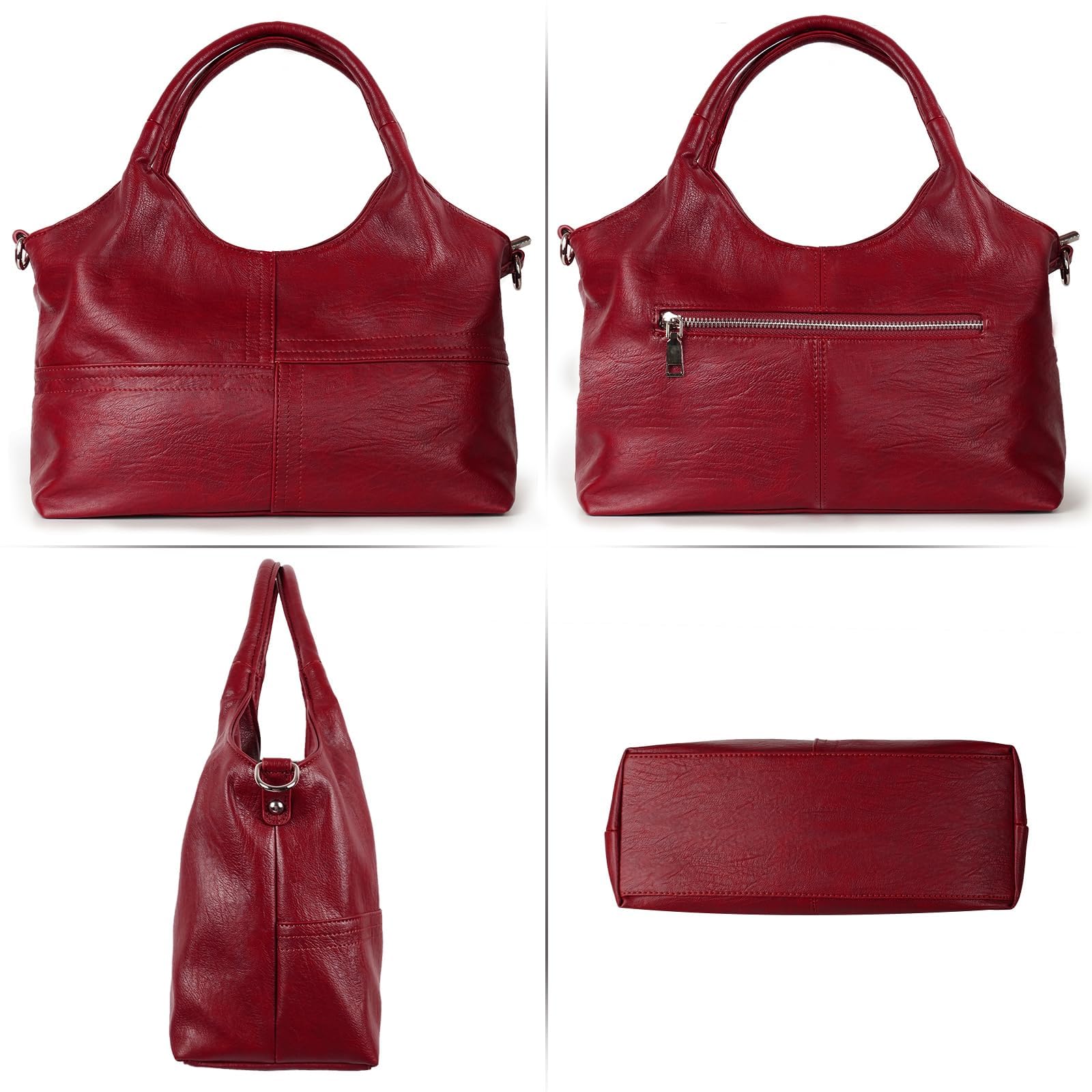 KOGTLA Vegan Leather Purses for Women with Detachable Satchel Strap, Ladies Handbags, Tote Hobo Bags with Top Handle Red