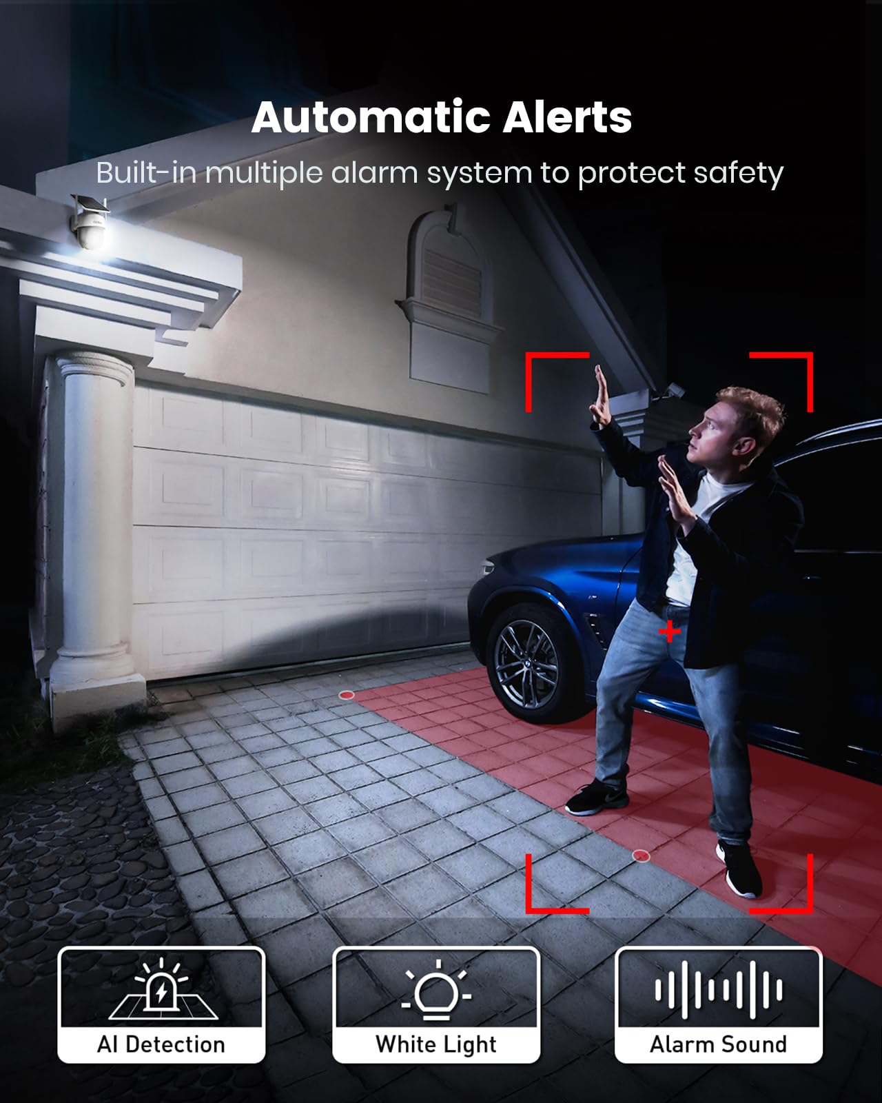 AOSU Solar Camera Security Outdoor - 100% Wire-Free Security Cameras Wireless Outdoor for Home Surveillance with Fixed Solar Panel, 360° Panoramic View, Human Auto Tracking, 2K Color Night Vision
