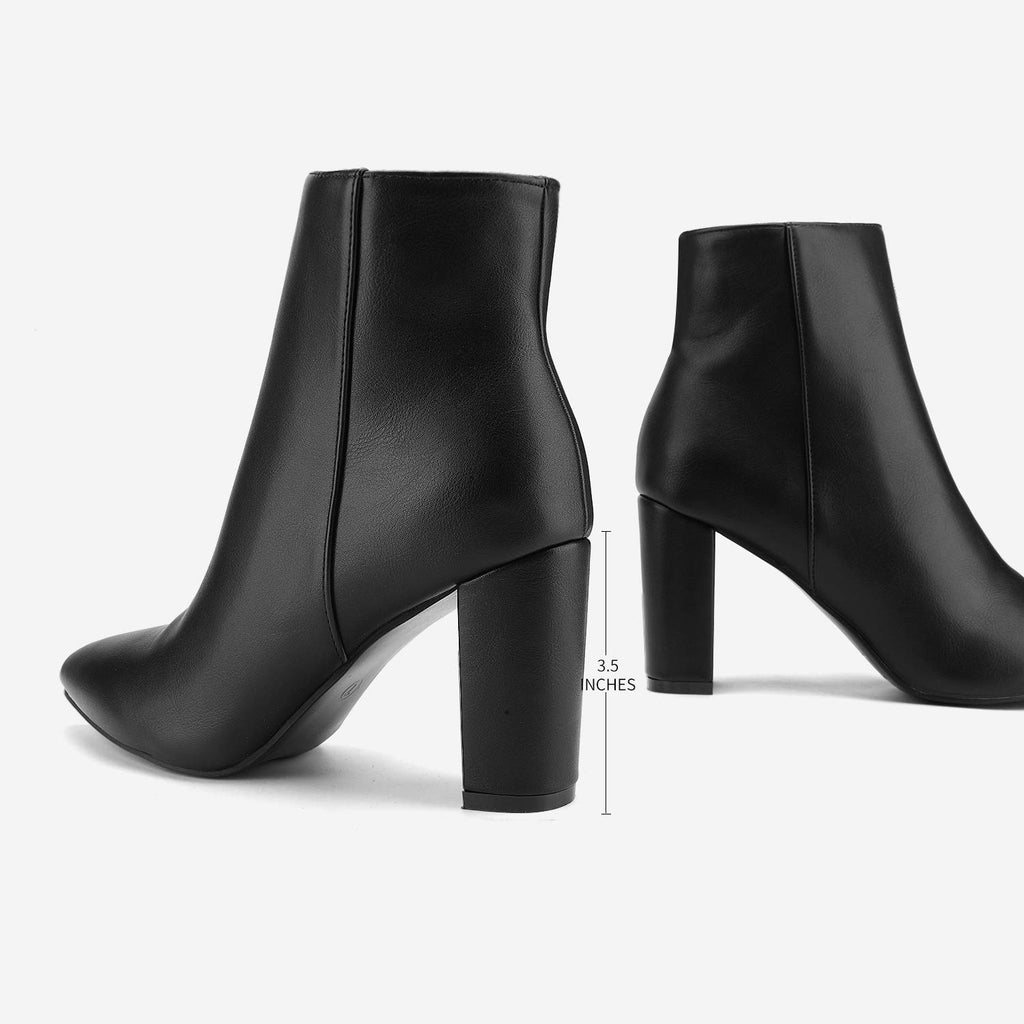 DREAM PAIRS Women's Chunky Heel Ankle Booties Pointed Toe Short Boots,Size 8,Black/Pu,SIANNA-1