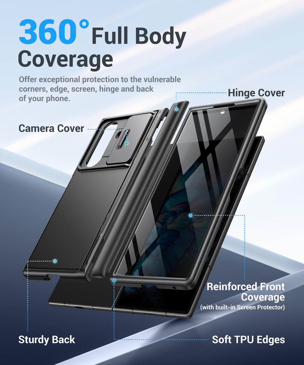 BERFY for Z Fold 8 Ultra Case, Built-in Privacy Screen & Kickstand, Black
