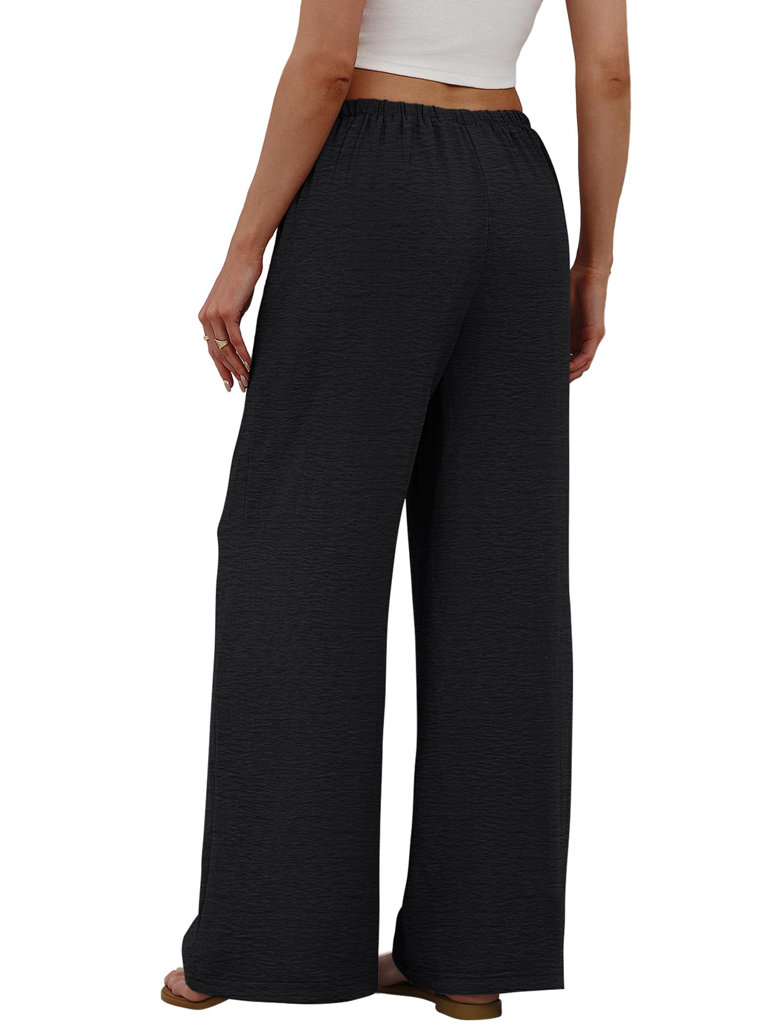 Sampeel Pants for Women Wide Leg Black Linen Pants Flowy Palazzo Fashion Clothing Boho Summer Vacation Outfits Cruise 2026 Beach Pant Business Casual Outfits Work Trousers M