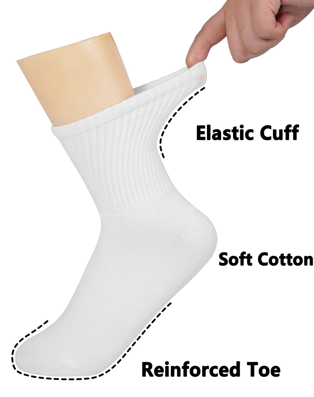 BomKinta Women Casual Calf Socks - Cute Cotton Crew Socks - Soft Above Ankle Sock Gifts 6 Pairs All White Size 5-10