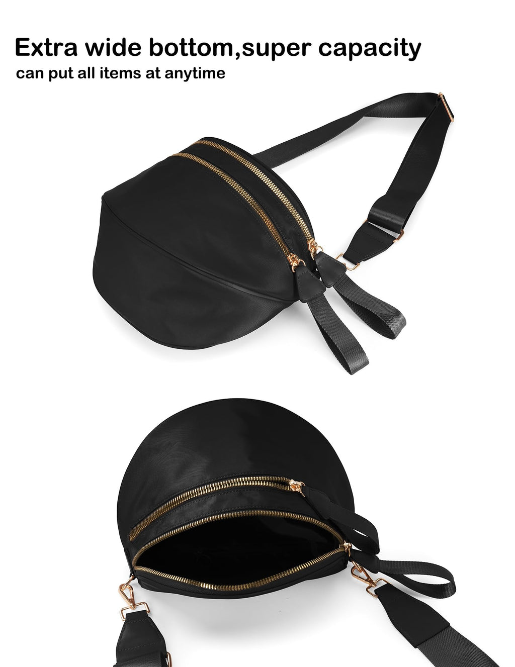 Spacious Nylon Crossbody Bag Bum Bag Handbags Wallets Purses Trendy Shoulder Bag for Women (black)