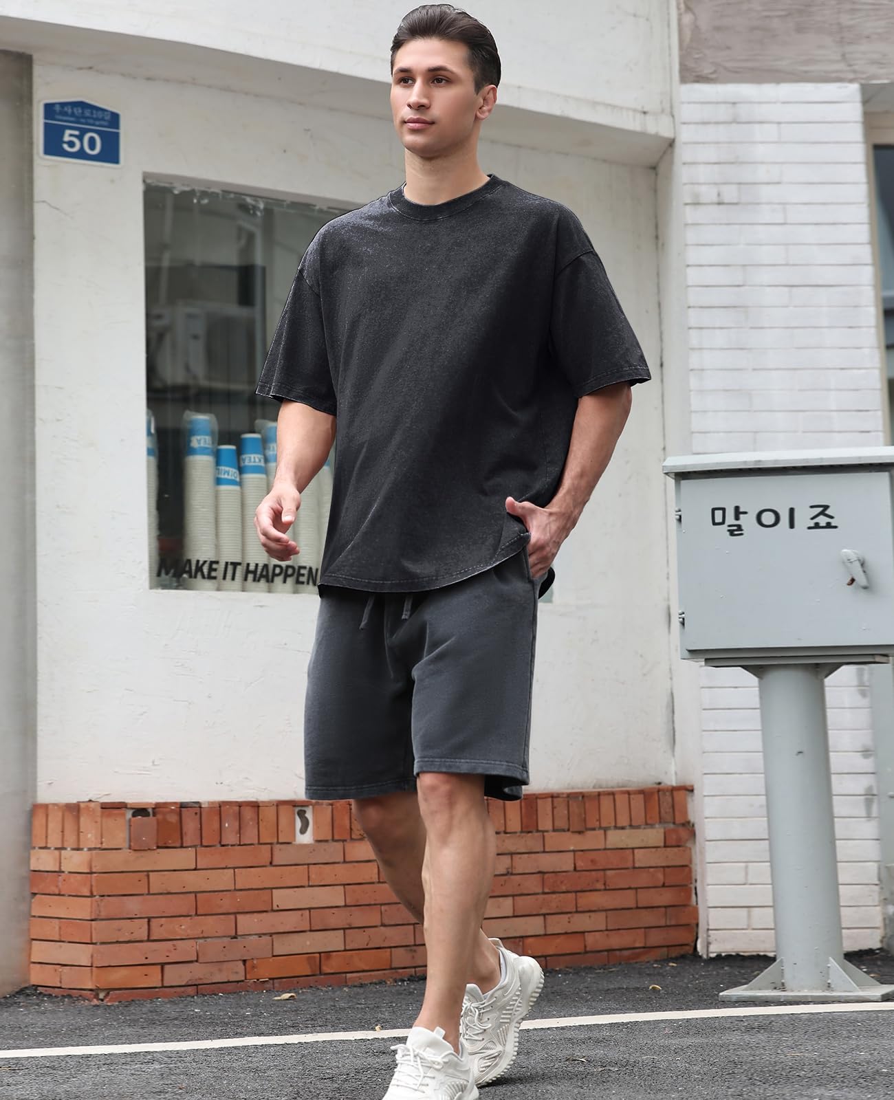 3 Pcs Oversized Heavy Cotton Summer T-Shirts Vintage Unisex Short Sleeves Casual Loose Basic Tops(A-Coffee+Grey+Black L)