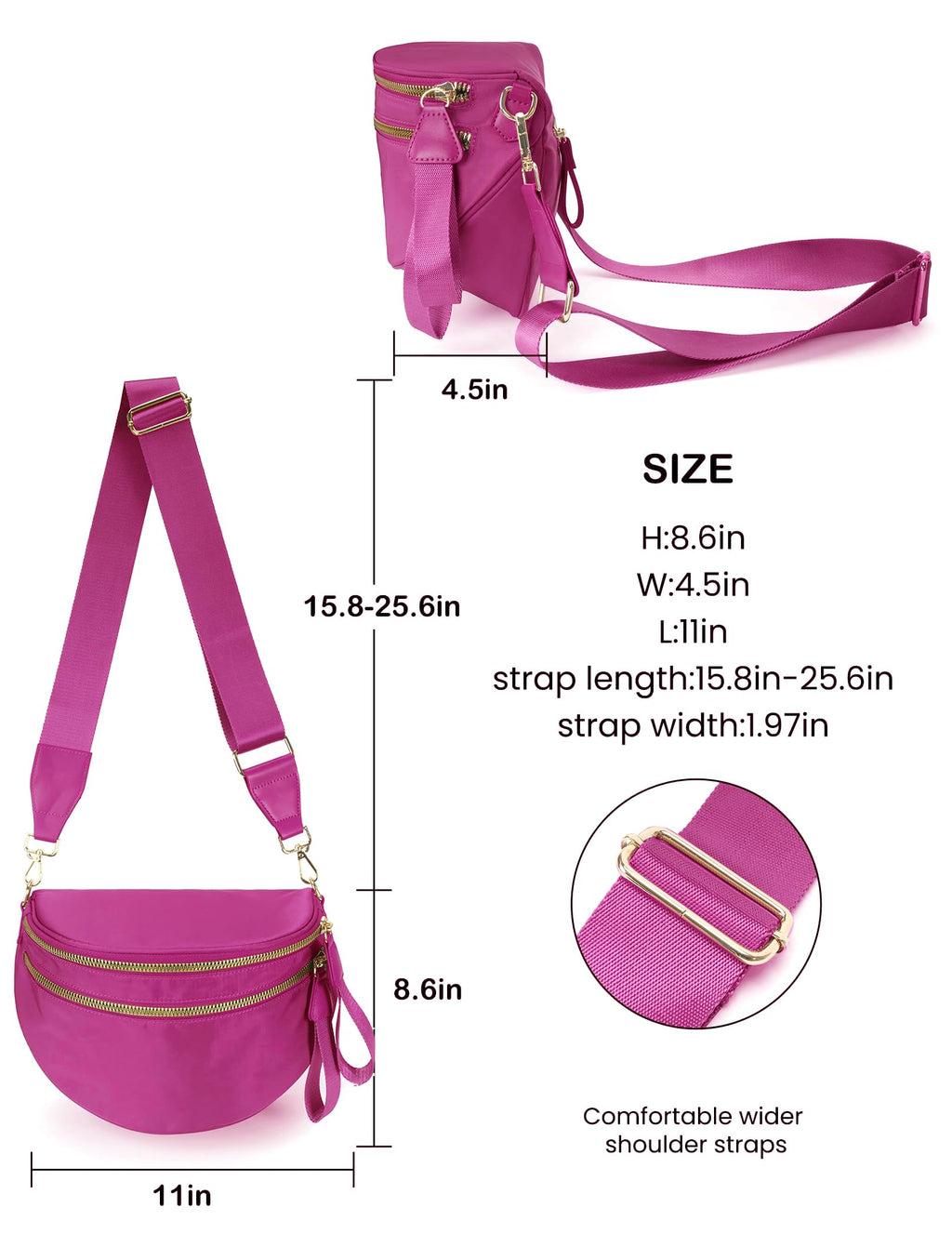 FEIBOON Spacious Nylon Crossbody Bag Bum Bag Handbags Wallets Purses Trendy Shoulder Bag for Women (rose)
