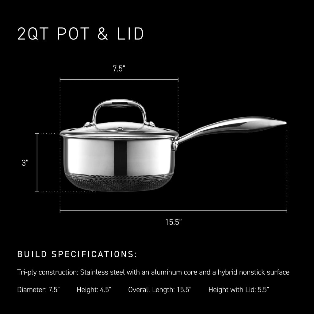 HexClad Hybrid Nonstick 2-Quart Saucepan with Tempered Glass Lid, Stay-Cool Handle, Dishwasher-Friendly, Oven-Safe Up to 900°F, Induction Ready, Compatible with All Cooktops