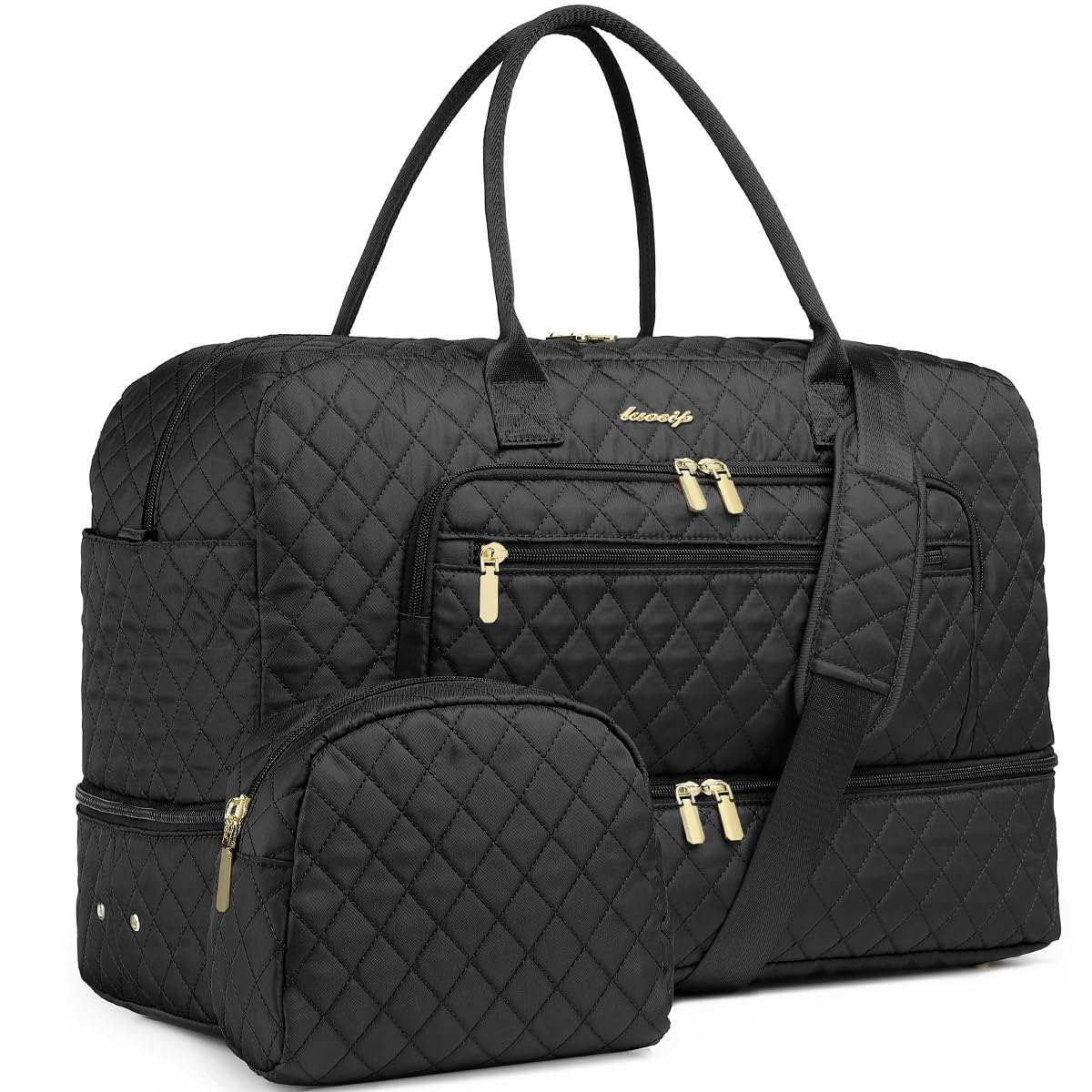 LUOCIP Large Women Travel Duffle Bag, Carry on Bag with Wet Toiletry Pocket for Overnight, Weekend, Yoga, Gym, Business Trips, Sport and Hospital, Black