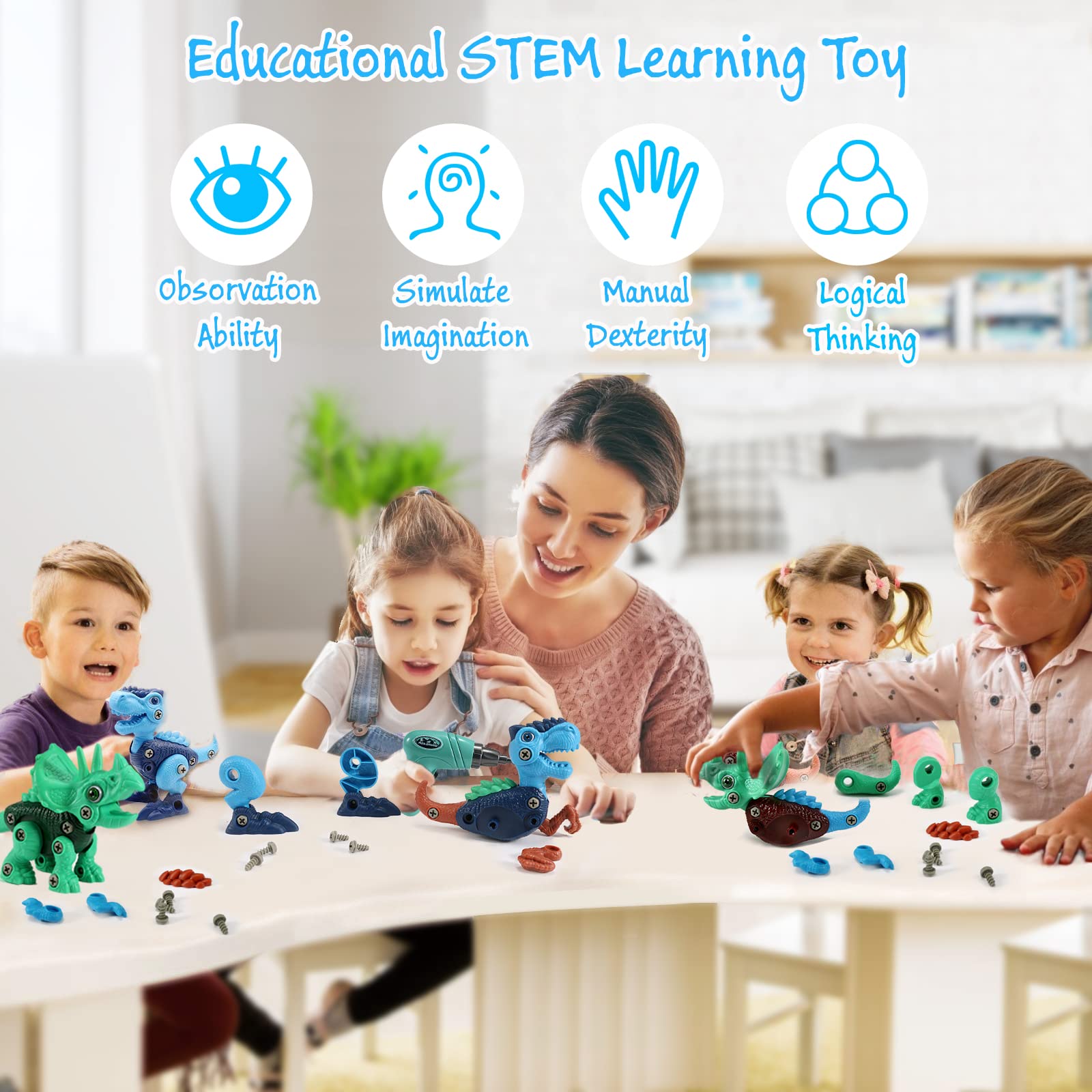 Dinosaur STEM Toys for Kids 3-5, Take Apart Dinosaur Toys with Electric Drill, Educational Building Toy & Construction Set, DIY Christmas Birthday Gifts for 3 4 5 6 7 8 Years Old Boys and Girls