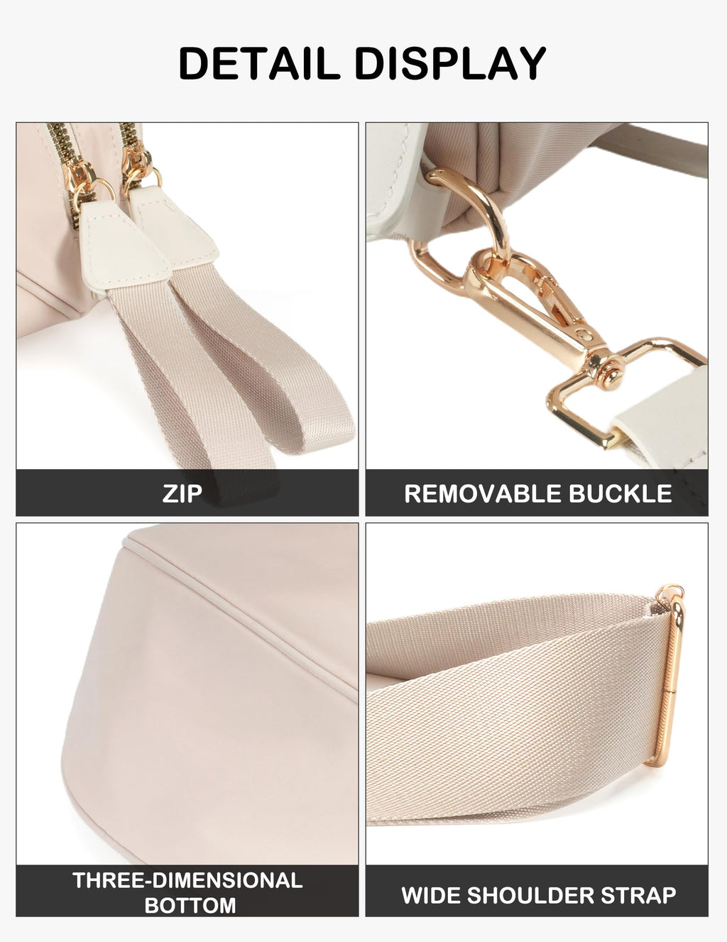 FEIBOON Spacious Nylon Crossbody Bag Bum Bag Handbags Wallets Purses Trendy Shoulder Bag for Women (beige)