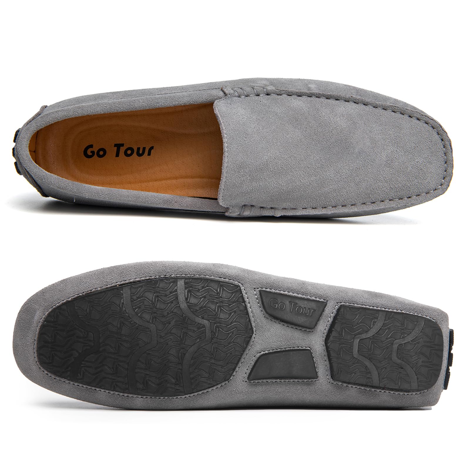 Go Tour Mens Handmade Suede Leather Casual Loafers Shoes Grey 11/46