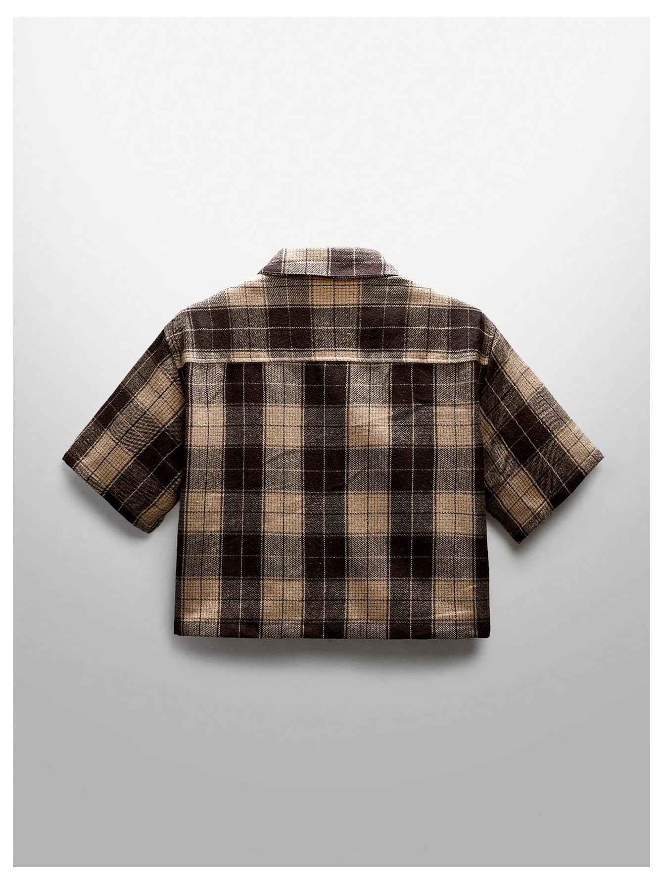 GORGLITTER Men's Gingham Cropped Shirt Button Up Y2K Rhinestone Short Sleeve Boxy Collared Plaid Streetwear Crop Tops Coffee Brown Small