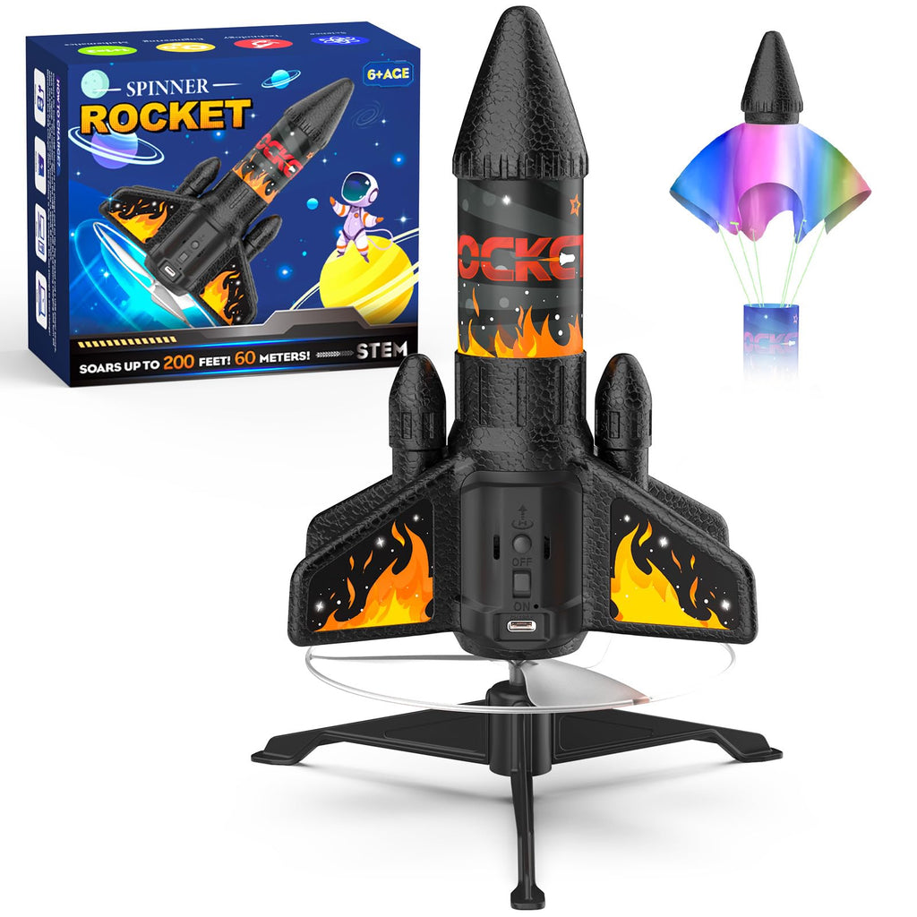 Ovaasy Rocket Launcher for Kids, 200 ft Self Launching Motorized Rocket Toy with LED and Safety Parachute Land, Outdoor Toys Cool Birthday for Boys Ages 8-12 (Orange)