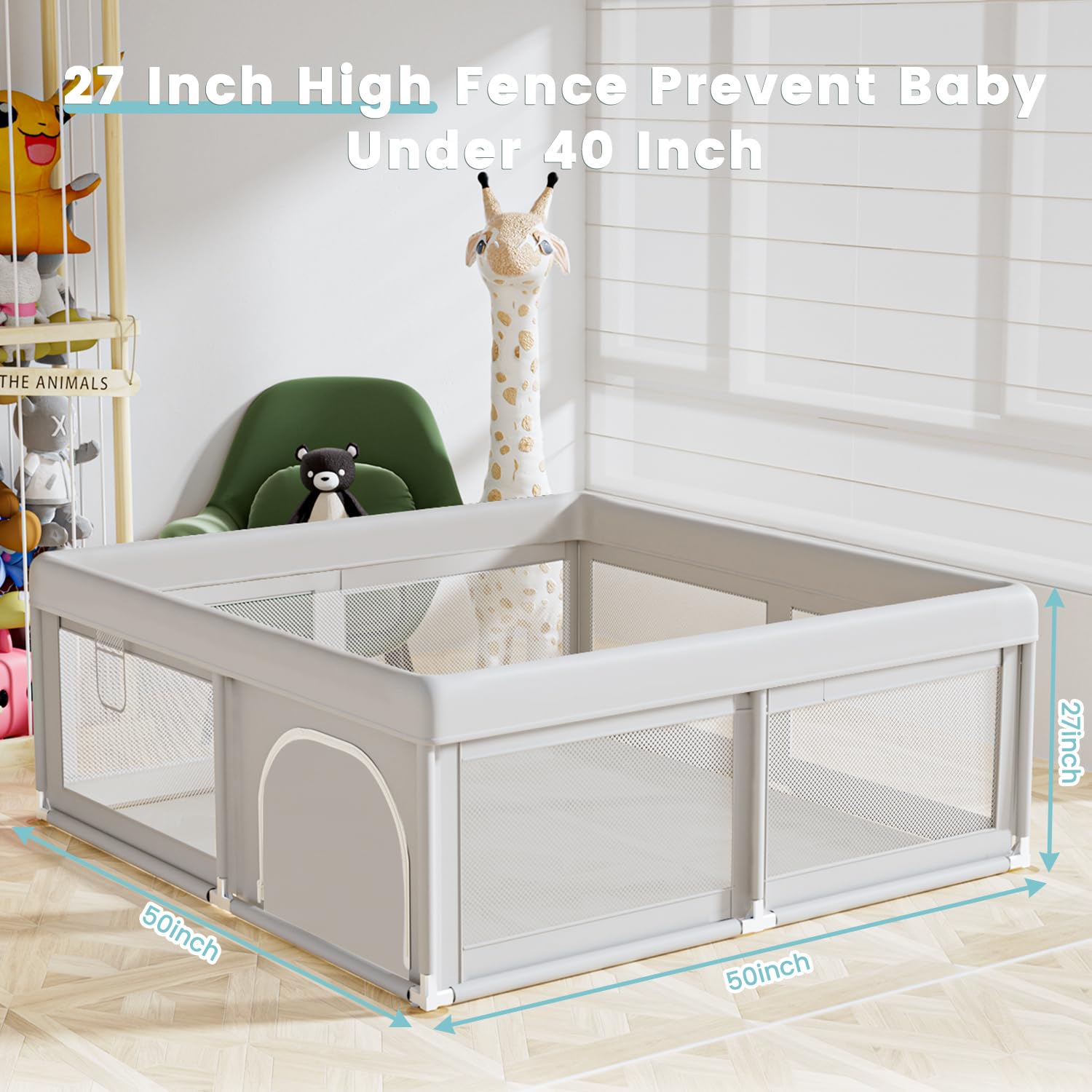Hiaksedt Baby Playpen 50x50 Inch, Play Pens for Babies and Toddlers Baby Fence Play Yards for Indoor & Outdoor with Breathable Mesh Anti-Fall Playpen