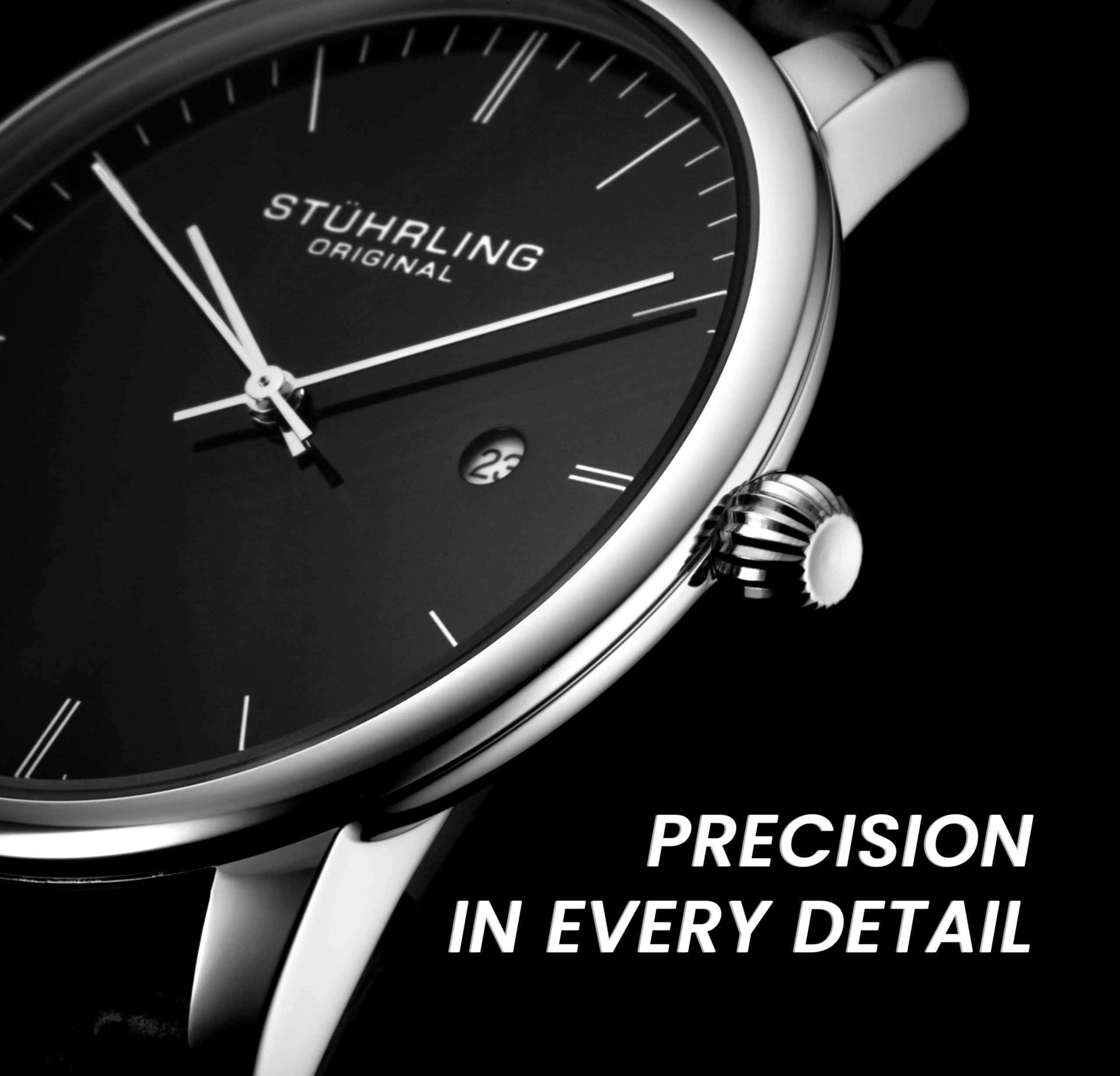 Stuhrling Original Men’s Watch Black Dial Dress Watch 40mm, Ultra Slim Mens Watch Black Leather Strap, Quartz Analog Men’s Wrist Watch, Classic Minimalist Watch for Men