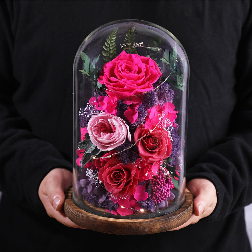 lovenfold Flowers for Delivery Preserved Flowers Rose in Glass Dome,Reddish Rose Forever Flowers Birthday Gifts for Women Mom Grandma Friend Gifts for Her,Home Decor