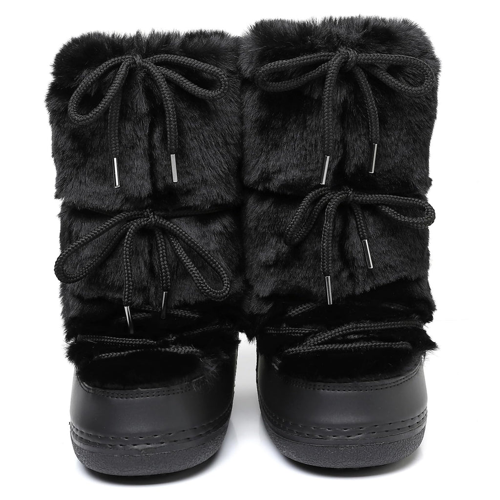 ZHENAIYISHENG Faux Fur Boots for Women - Fuzzy Fluffy Furry Water Resistant Snow Boots for Women - Anti-Slip with Cotton Sponge Lined and TPR Rubber Sole Black White Fur Boots black 8 9