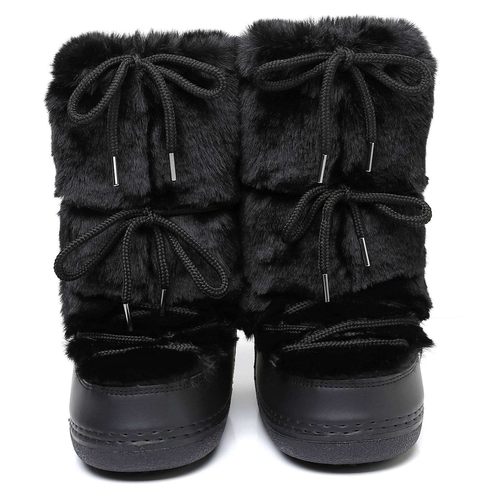 ZHENAIYISHENG Faux Fur Boots for Women - Fuzzy Fluffy Furry Water Resistant Snow Boots for Women - Anti-Slip with Cotton Sponge Lined and TPR Rubber Sole Black White Fur Boots black 8 9