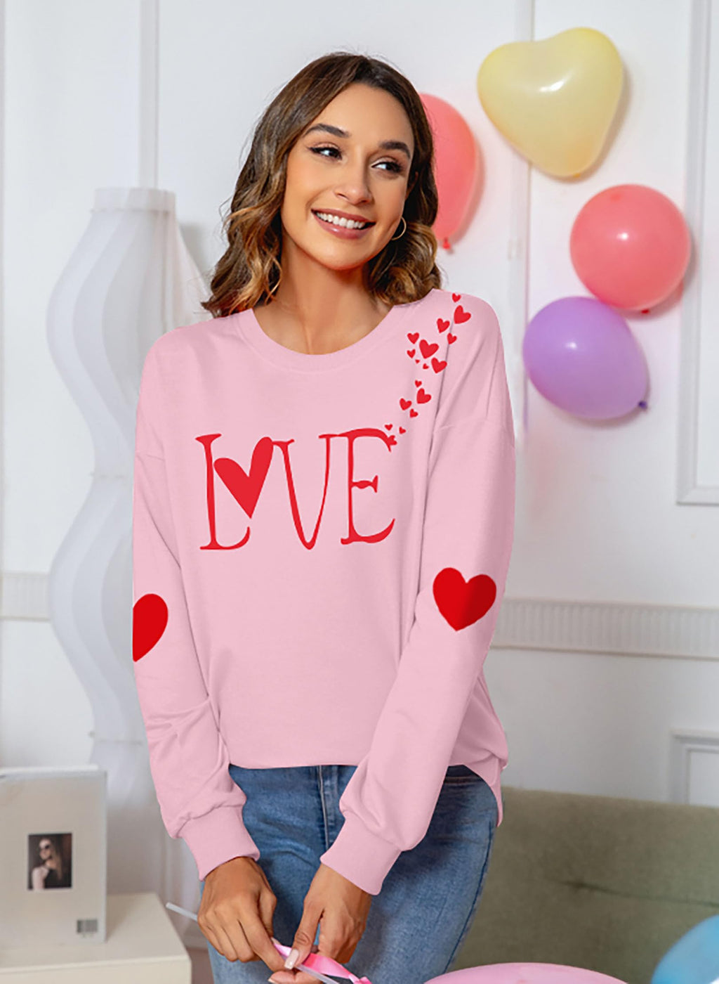 Valentines Day Shirt for Women: Love Heart Graphic Long Sleeve Valentine Pullover Tops Casual Valentines Gifts