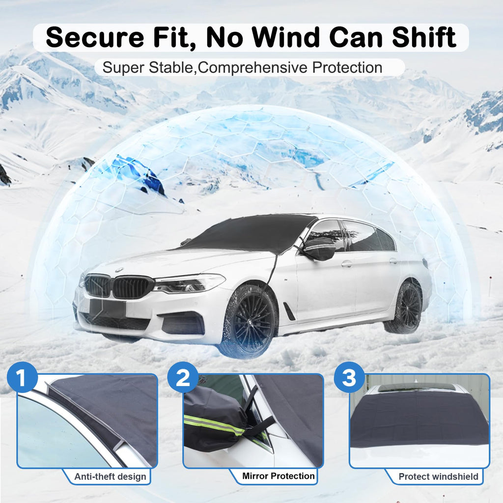 DooGooCoo [Upgraded] 7-Layer Car Windshield Snow Cover, [Efficient Winter Protection] Against Snow, Ice, Frost and Water, [Military-Grade Durable] Universal Fit for Cars, SUVs, and Trucks-Medium