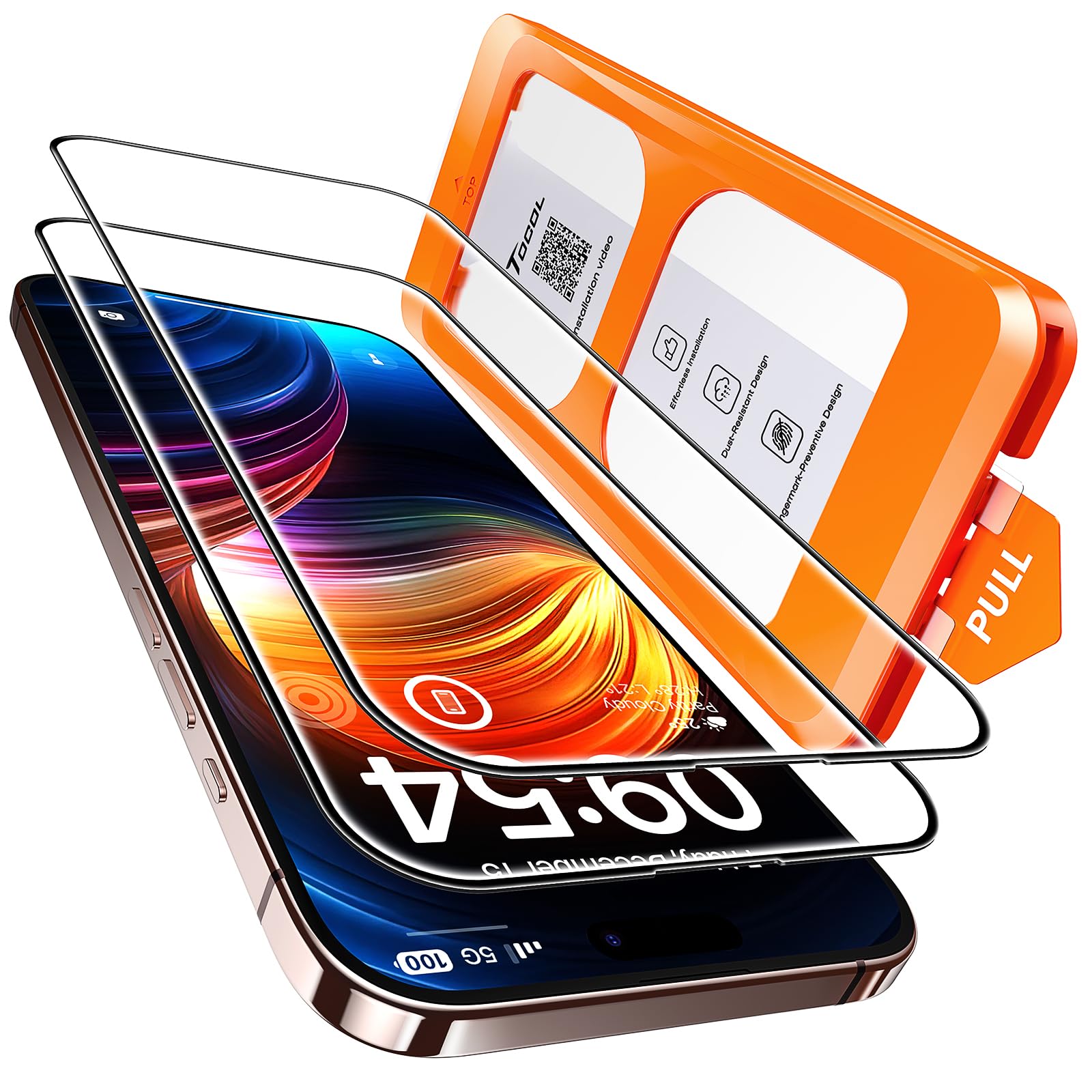 TOCOL for iPhone 16 Pro Max Screen Protector, 9H Hardness Military Grade Shatterproof HD Tempered Glass Full Coverage Easy Installation Case Friendly 2 Pack