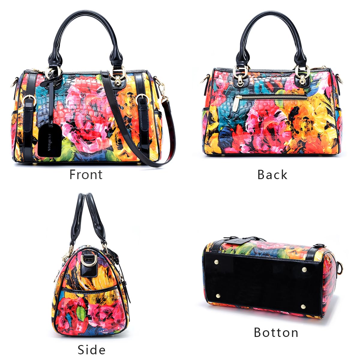 Genuine Leather Bags Flower Purses Floral Bag Tote Handbags for Women Cross Body Hobo Satchel Designer Medium Bag(Doodle)
