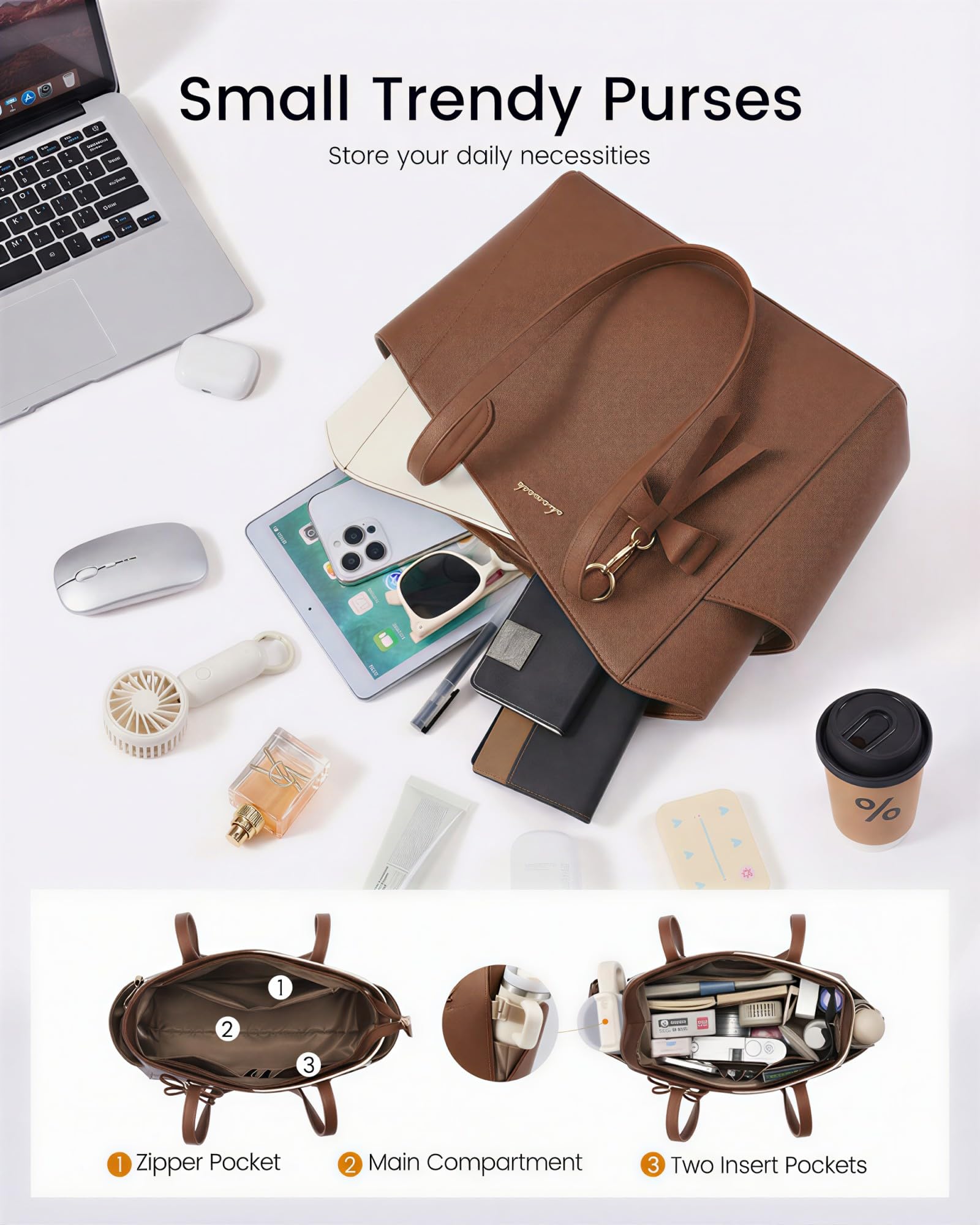 LOVEVOOK Small Tote Purse for Women, 2026 Structured PU Leather Handbags with Top Handle, Elegant Satchel Shoulder Bag Brown