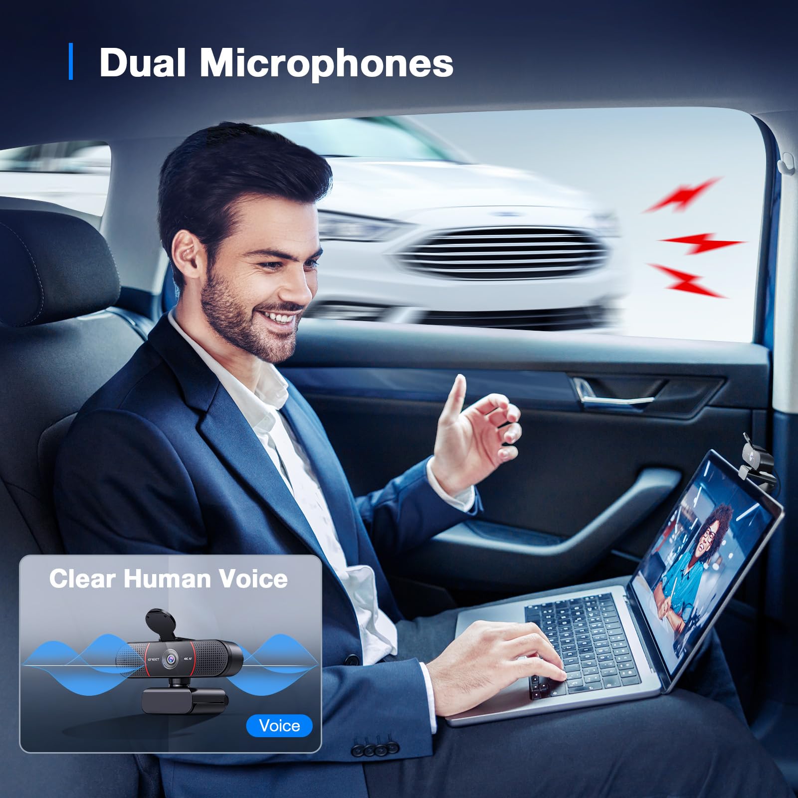 EMEET C960 4K Webcam for PC, 4K UHD Sony Sensor, PDAF Auto Focus, Dual AI Noise-Cancelling Mics, Auto Light Correction, 73° FOV, Plug&Play Webcam w/Privacy Cover, Works w/Zoom/Teams/Skype/Google Meet