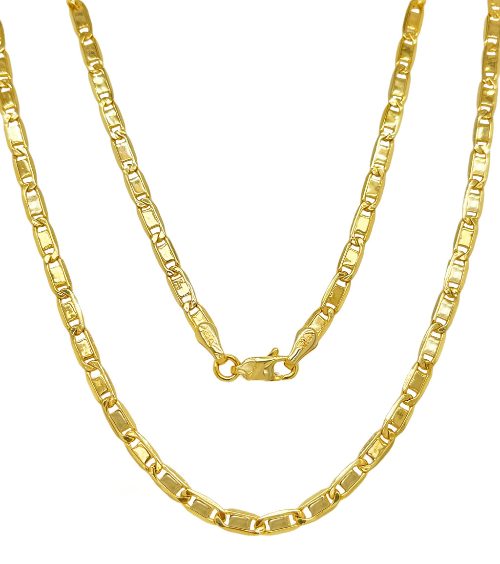 JEWELHEART 14K Gold Necklaces For Women Trendy 2.3mm Yellow Real Gold Valentino Mirror Chain Polished Links Men's 14K Gold Chain Necklace with Lobster Clasp 16"