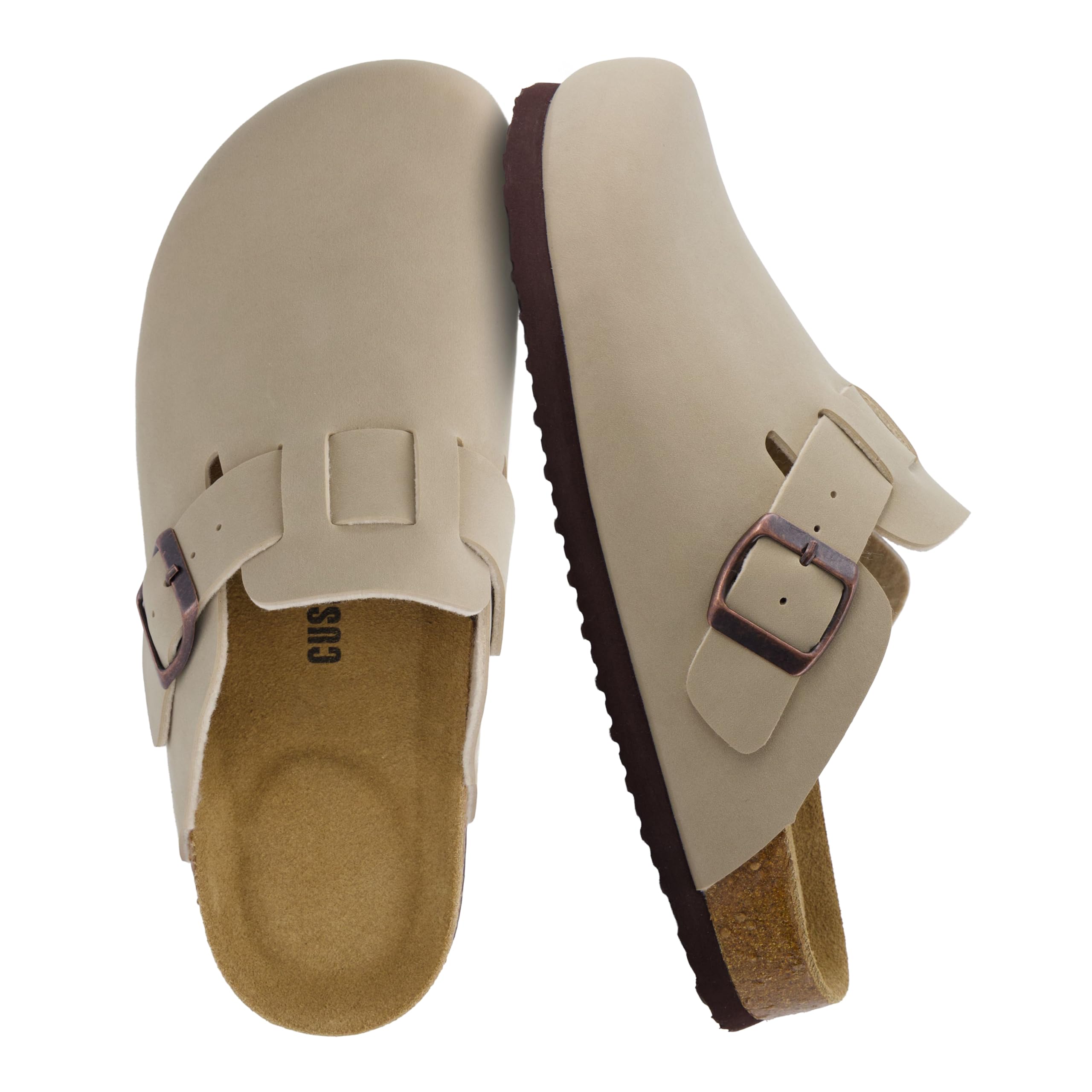 CUSHIONAIRE Hana Womens Clogs | Comfortable Vegan Suede Clogs for Women | Slip On Potato Shoes with Cork Footbed & Arch Support, Stone 7W