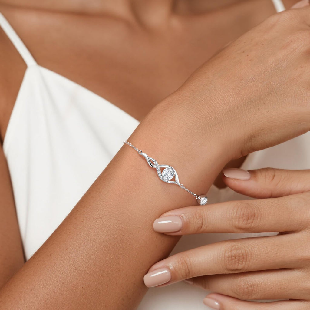 ANDSO Moissanite Infinity Bracelets for Women, 18K Gold Plated/ Rhodium Plating Bracelet, Adjustable Anniversary Birthday Mothers Day Christmas Valentines Jewelry Gifts for Wife Her Mom (White Gold Plating Round)