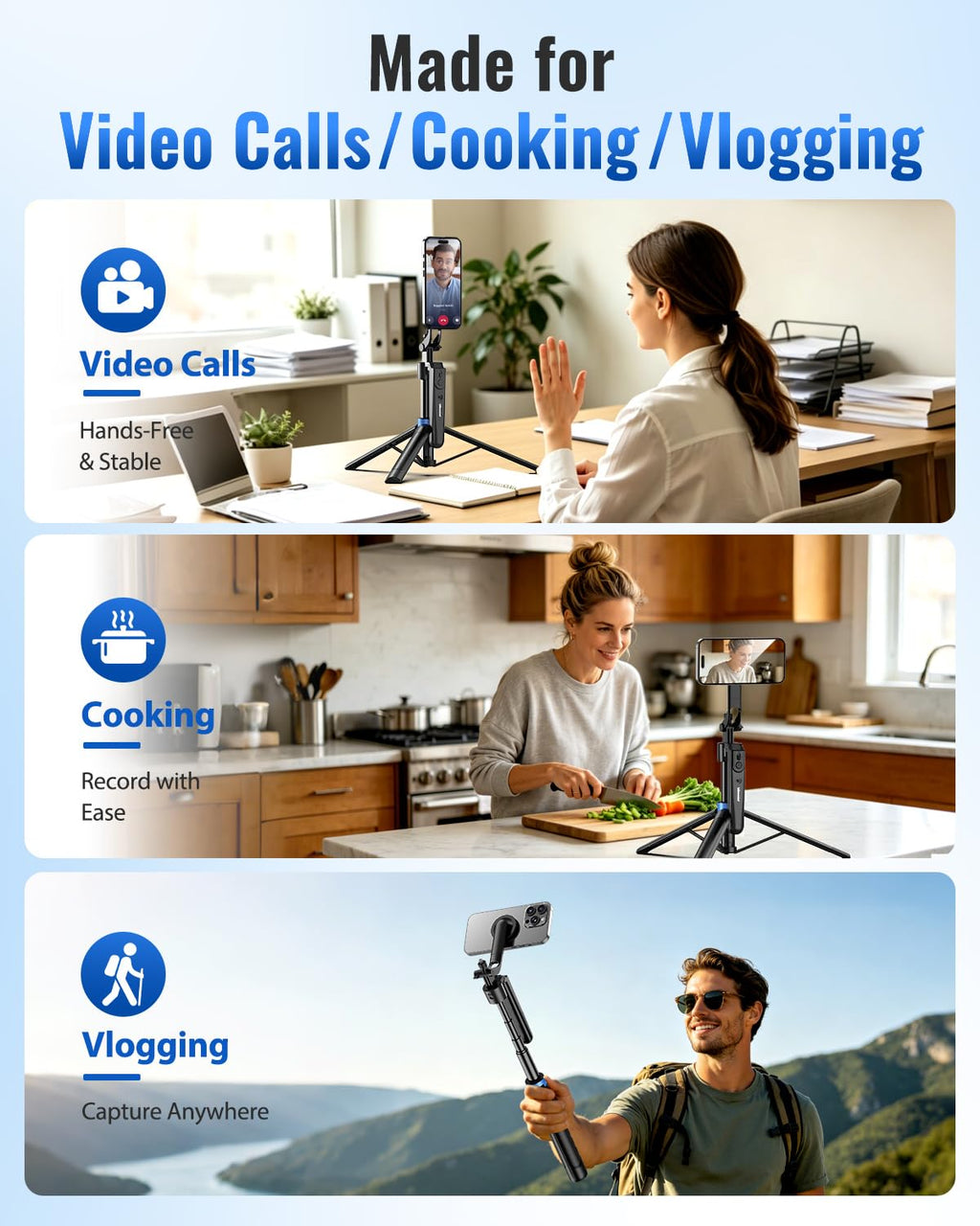 UBeesize 72” Auto Face Tracking Tripod for iPhone, MagSafe Selfie Stick with Remote, 360° Magnetic Phone Stand with Gesture Control for TikTok, Live Stream & Vlogging